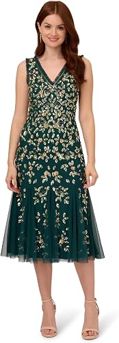 Adrianna Papell Women's Ruffle Bead Dress, Gem Green, 14
