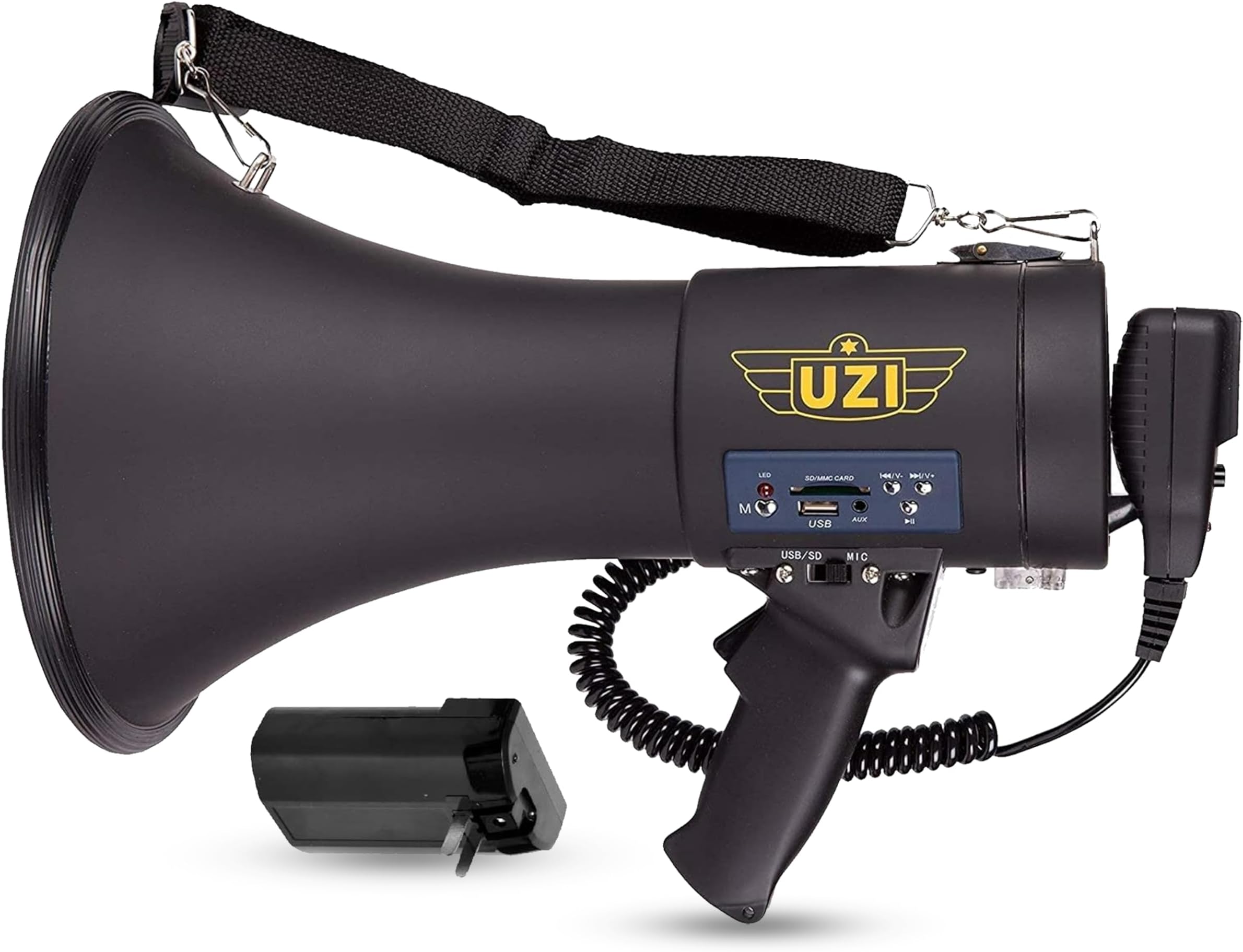 High Power Loud Big Bluetooth Megaphone 50W, Real Siren, Bullhorn, Rechargeable Battery, Portable Speaker, PA System, Adjustable Volume, Outdoor Activities, Coaching, Football, Baseball, Hockey