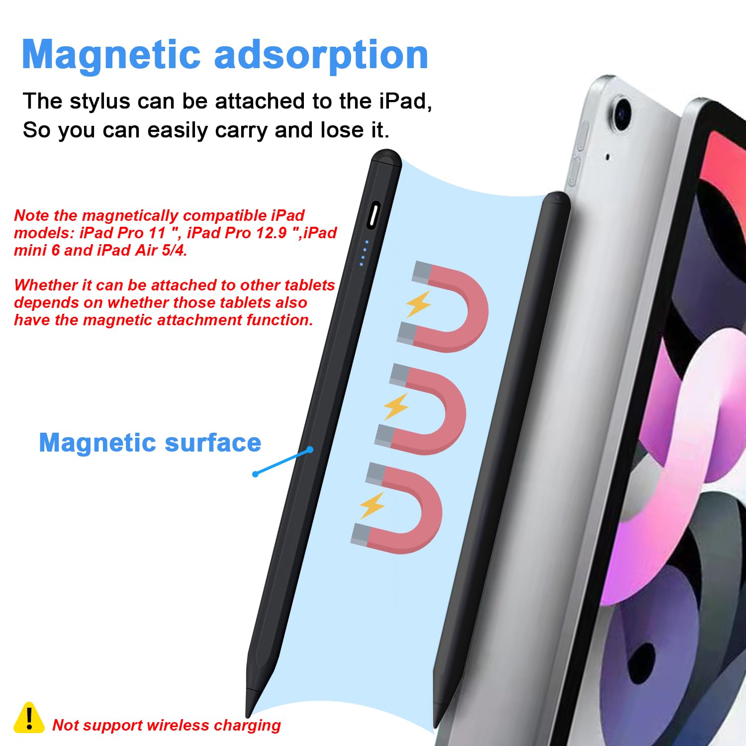 Lápices capacitivos para pantallas táctiles con pantalla de alimentación, lápiz táctil digital magnético compatible con iPhone/iPad/iPad Pro/Lenovo/y otros teléfonos inteligentes y tabletas