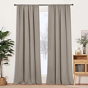 RYB HOME Room Darkening Curtains for Bedroom, Thermal Insulated Noise Reducing Window Drapes Farmhouse Decor for Living Room Dining Room, W52 x L95 inch, 2 Panels, Sand