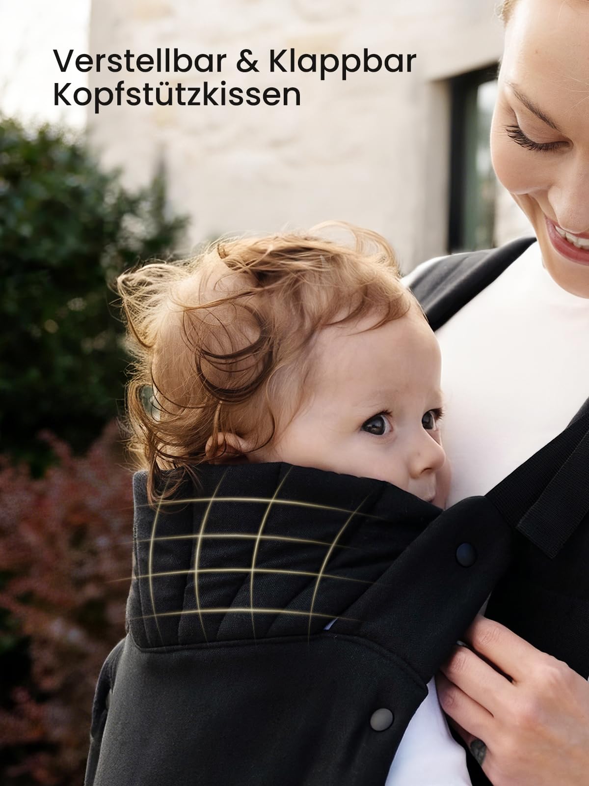 Grownsy Babytrage, Ein-Klick-Schnalle für Einfaches Anlegen, Bequemer Träger von Neugeborenem bis Kleinkind mit Kopfstütze (3-20kg, 3-24Monate), Ergonomisch & Leicht (Schwarz)