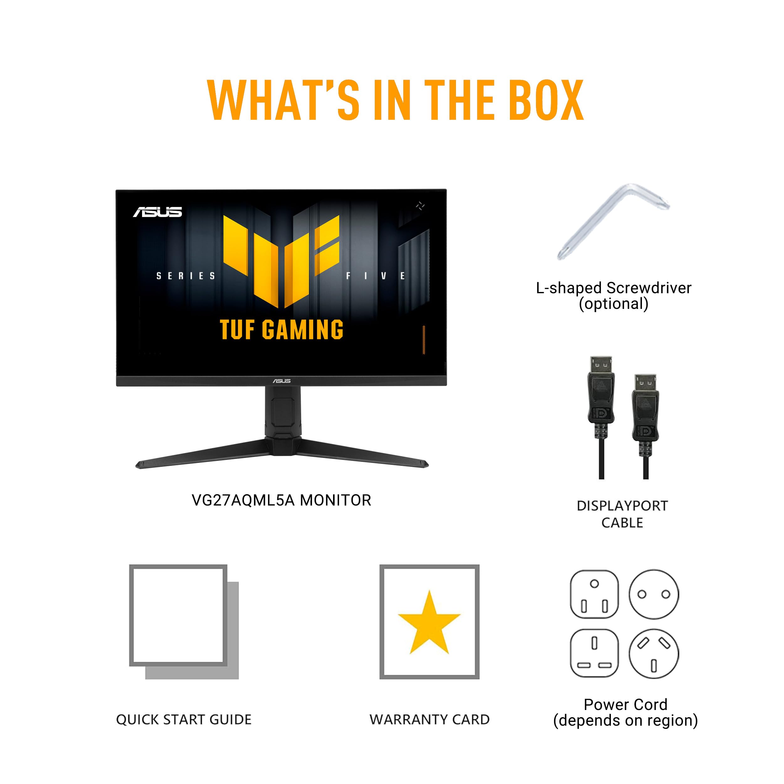 ASUS TUF Gaming Series 5 - VG27AQML5A Gaming Monitor - 27-calowy QHD Fast-IPS, 300 Hz, 0,3ms, G-Sync, AMD FreeSync Premium, DisplayHDR 400, 95% DCI-P3, HDMI 2.1