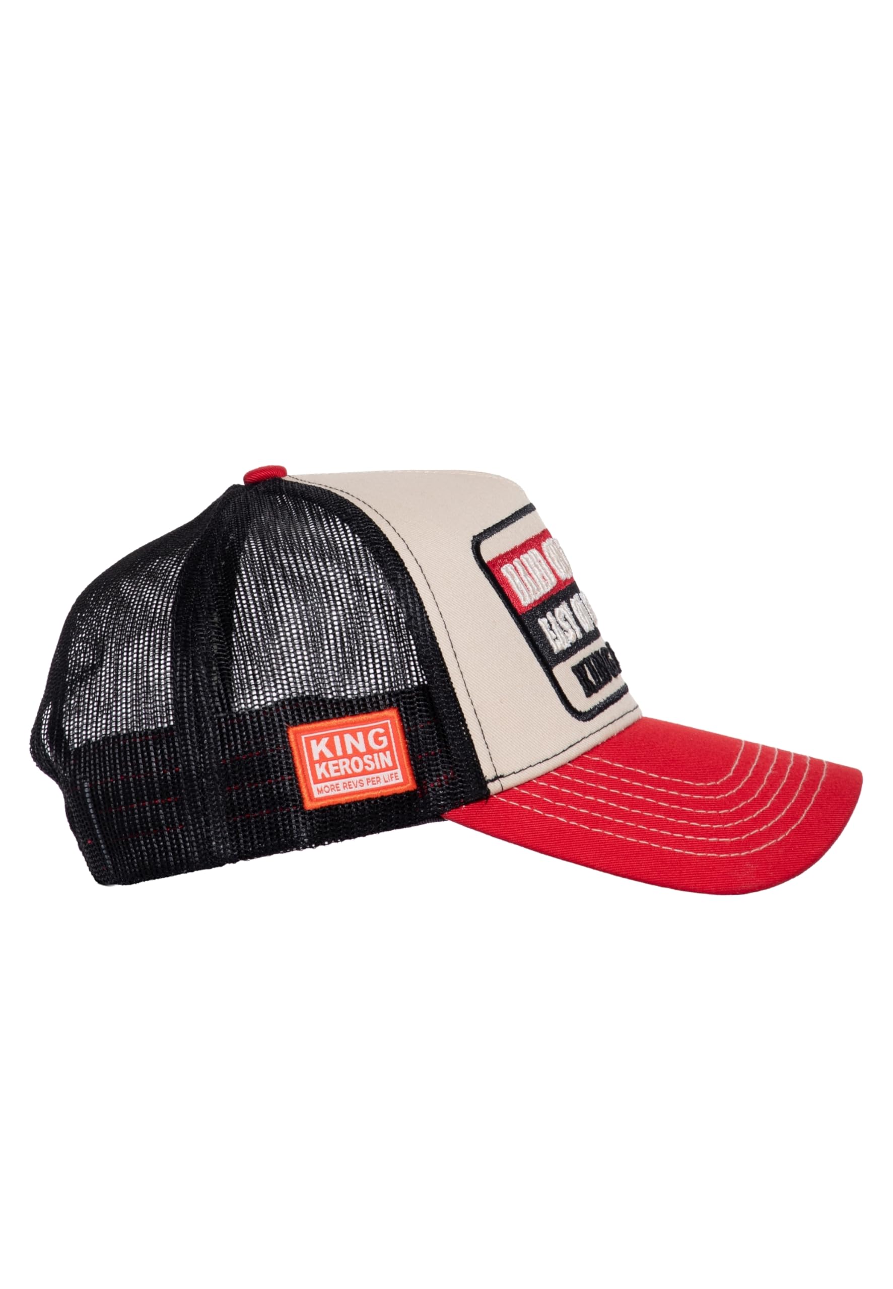 King Kerosin Męska czapka z daszkiem Trucker Mesh z naszywką · Retro czapka Snapback z wkładką z siatki, zakrzywionym daszkiem i regulowanym zapięciem · oddychająca i stylowa czapka Hard On The Woman