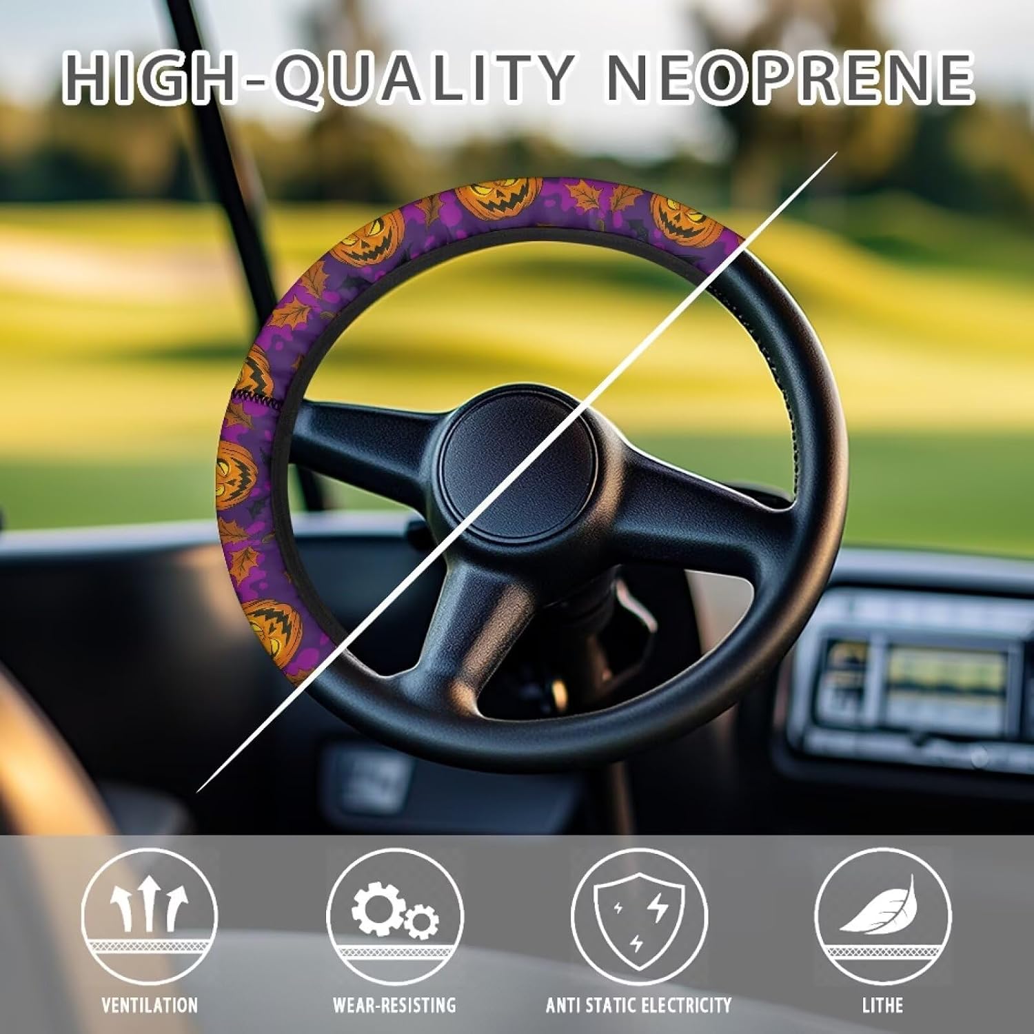 Halloween Pumpkin Scary Golf Cart Steering Wheel Cover Club Car Steering Wheel Protector Summer Universal 13''-14'' Golf Cart Accessories for Golfer Women Men image 4