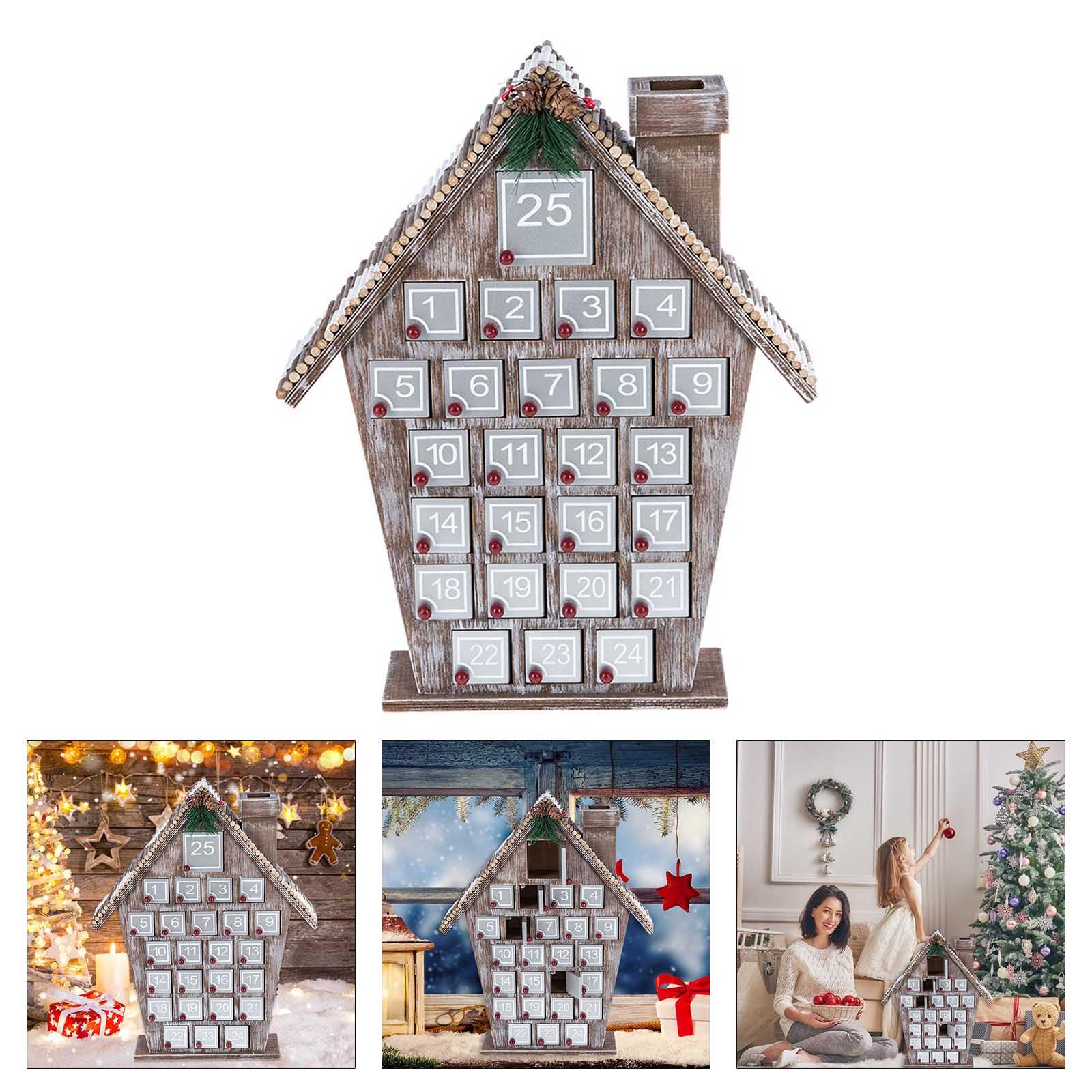 25 Tage Weihnachten Adventskalender Ornament für Weihnachten Urlaub Dekoration Adventskalender Holz Kalender mit 25 Geschenkkoffer Holz Countdown Schublade