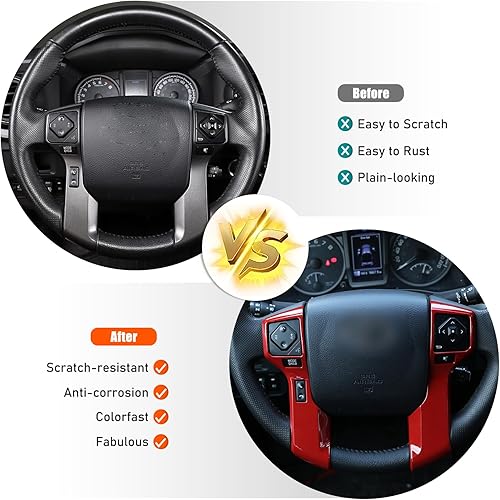 Miniatura 3 de Calcomanías para volante de coche, ABS, accesorios para Toyota Tacoma 2014-2020 Tundra 4Runner 2010-2019 4Runner 4WD N280 2014-2019 (rojo,
