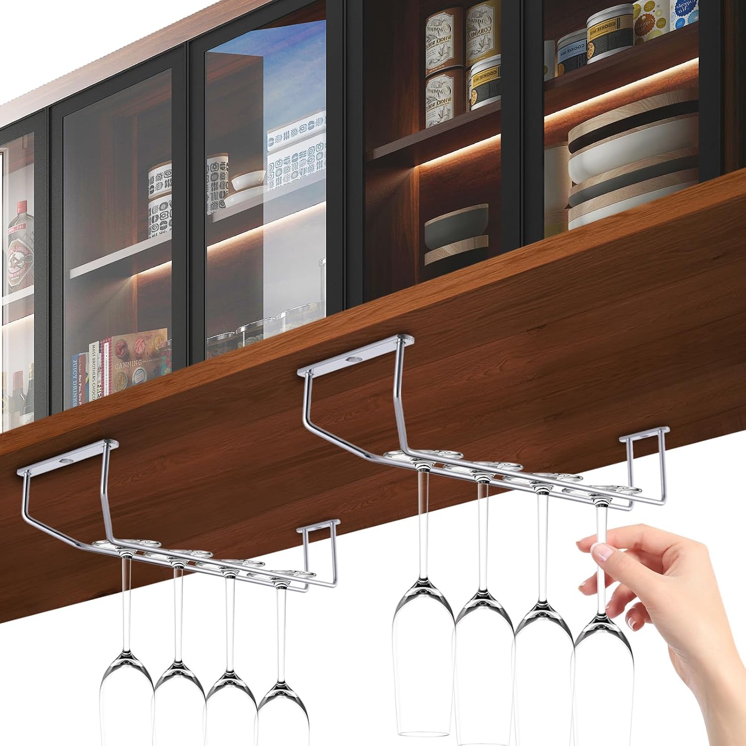 Lemecima 5 Pack Wine Glass Rack Stainless Steel Wine Glass Holder, 14inch Hanging Stemware Rack for Bar Kitchen Cabinet