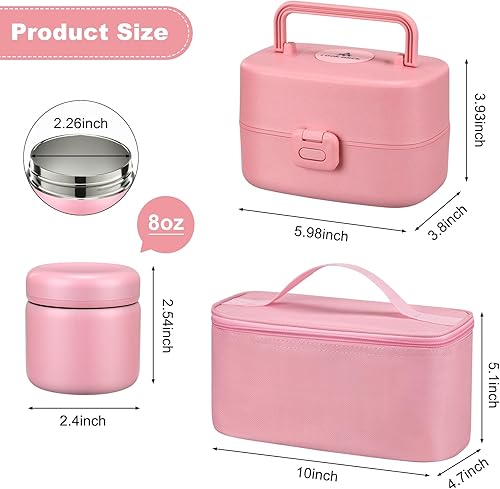 Miniatura 6 de Pawtong Lonchera Bento con termo de sopa de 8 onzas, contenedor de comida sostenible para niños, a prueba de fugas, con bolsa de almuerzo, tarro de