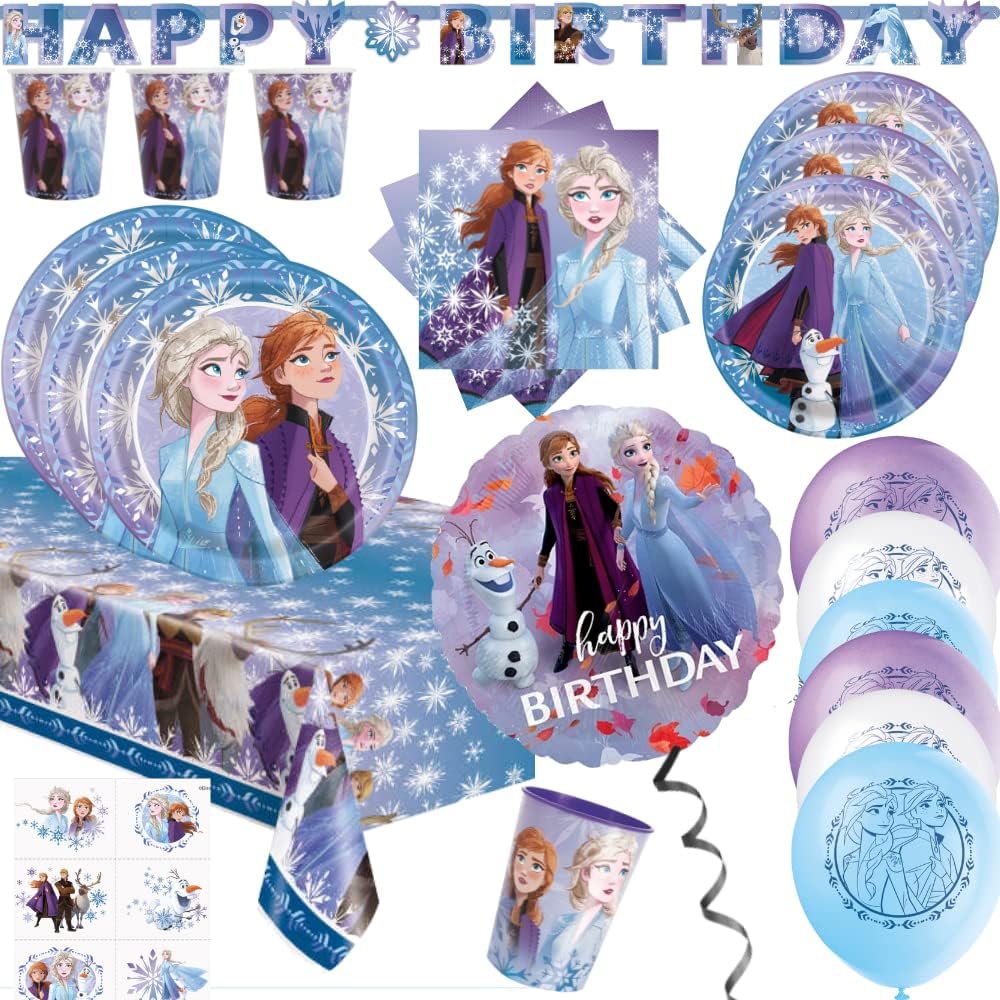 FROZEN BIRTHDAY PARTY SUPPLIES AND DECORATIONS PACK FOR 8 Licensed