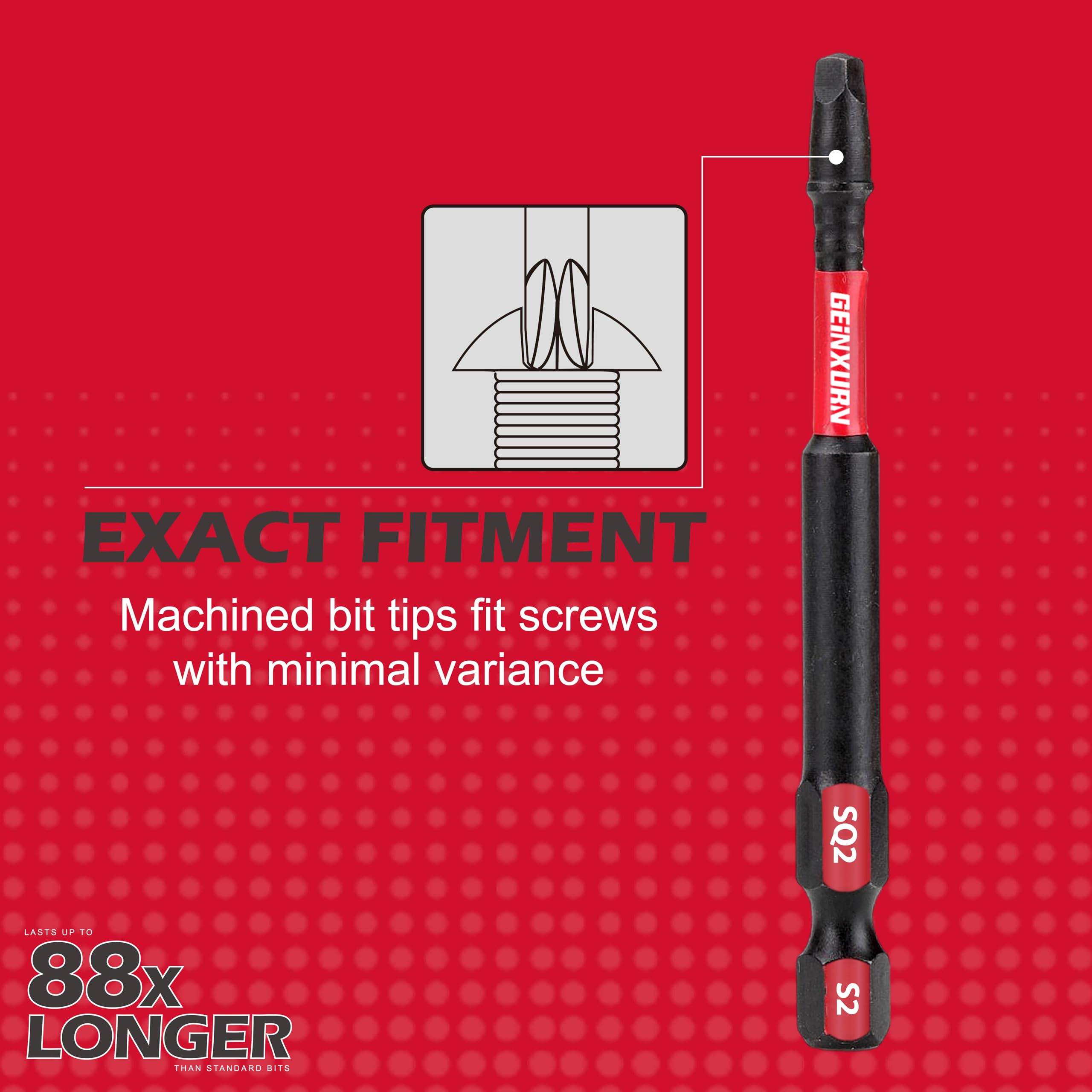 GEINXURN Impact Tough - Juego de 30 puntas de destornillador cuadradas #2 de 3 pulgadas, juego de 30 puntas de destornillador magnéticas SQ2 de 3 pulgadas de largo, a granel