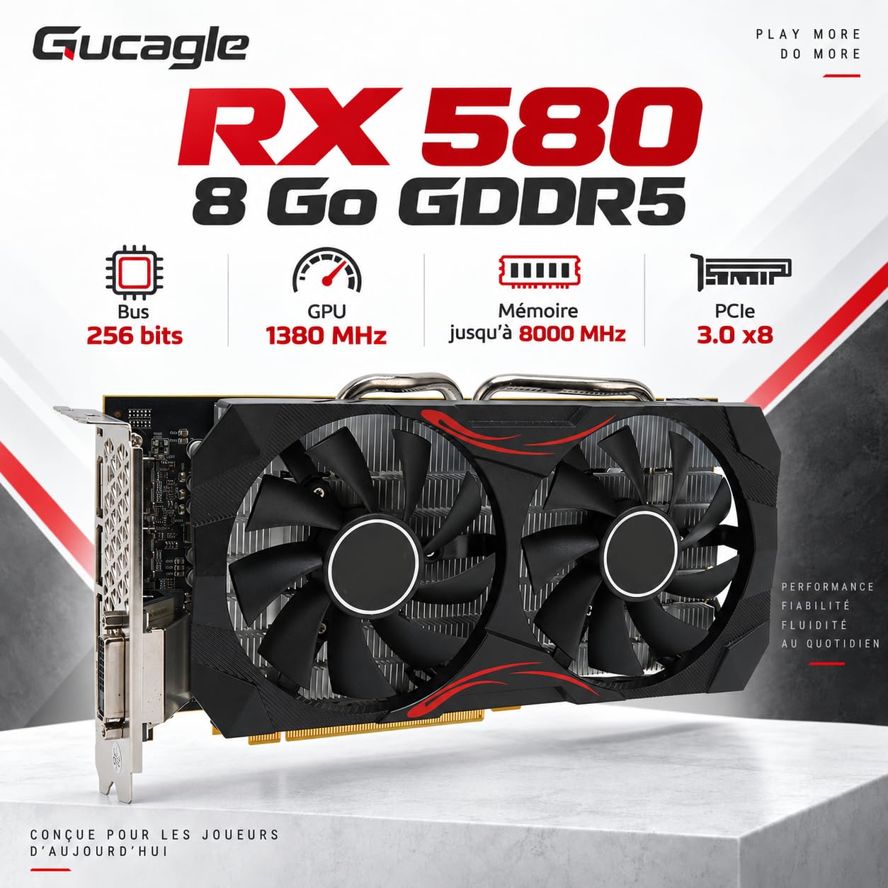Scheda grafica 580 8G GDDR5 GPU da gioco a doppia ventola da 256 bit Memoria da 8000 MHz PCI Express 3.0 Supporta uscita 4K 60 Hz per PC da gioco Computer desktop Modifica video