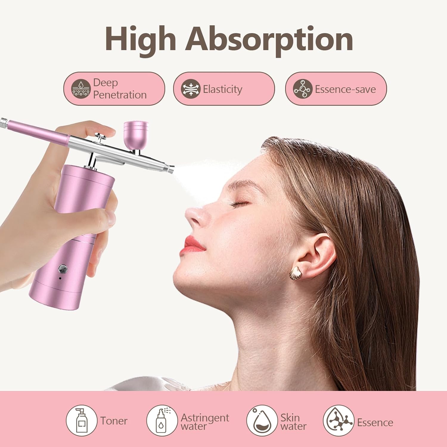 Airbrush Kit,with Compressor 32psi Cordless Airbrush Rechargeable Non-Clogging Airbrush Set with 0.3mm Nozzle Air Brush Spray Kit for for Barbers Model Painting Nail Art Craft Makeup(PINK)