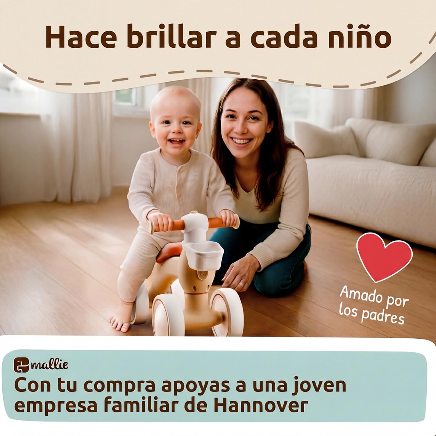 Mallie® Juguetes Niños 1 Año con Cesta - Bicicleta Niño 2 Años, Correpasillos Bebe, Bici 1 Año, Regalo Bebe, Triciclo