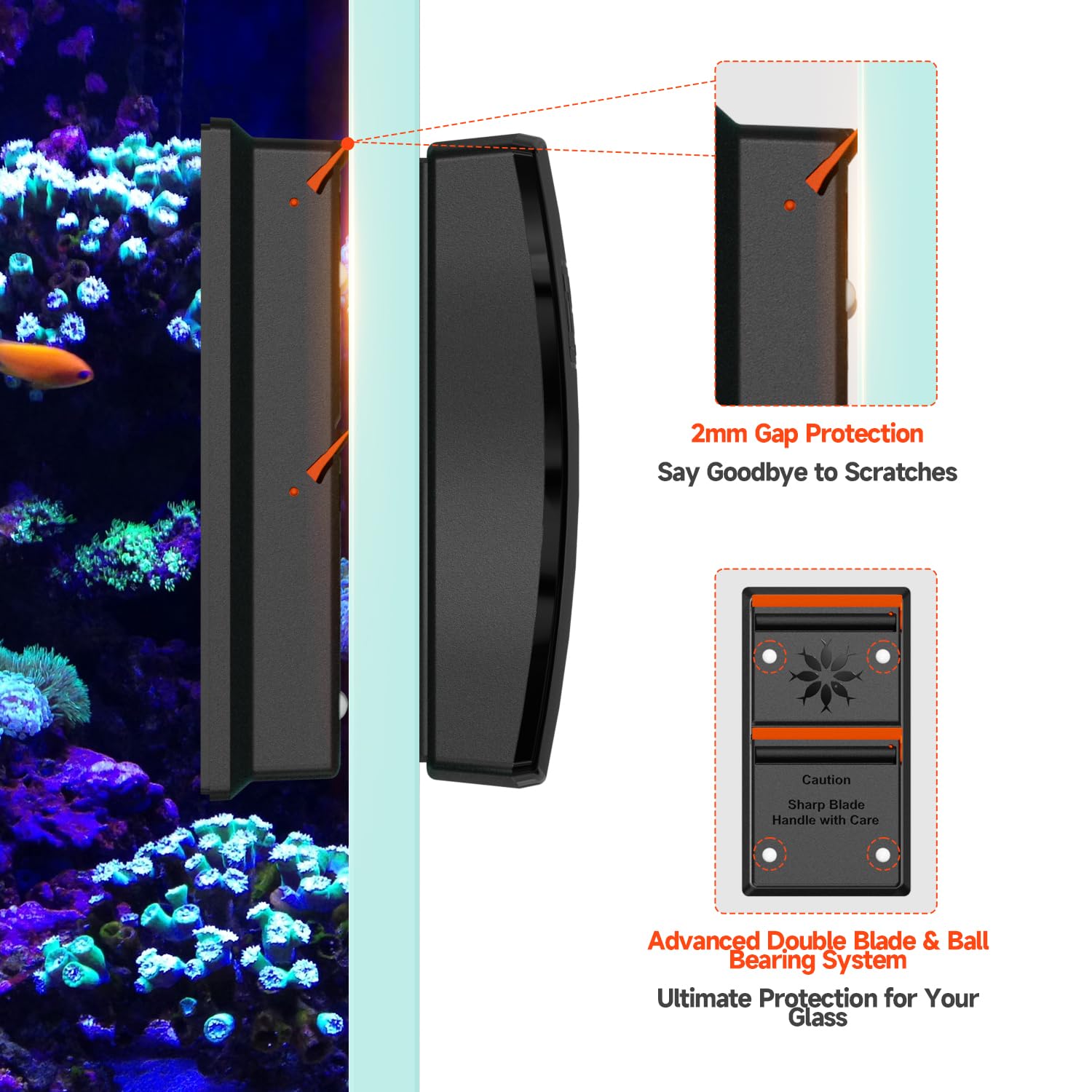 Elyron Limpiador magnético doble para acuarios, limpiador magnético fuerte para peceras y raspador de algas de vidrio de acuario para tanques de vidrio/acrílico, herramienta de limpieza de vidrio todo