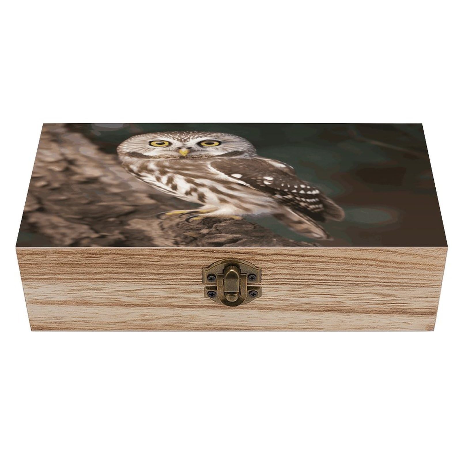 JTREHY Wildlife Animal Owl Wooden Keepsake Box Vintage-Style Wood Keepsake Case with Hinged Lid Solid Wood Boxes Beautifully Memory Treasure Case Vintage-Style Wooden Storage Box