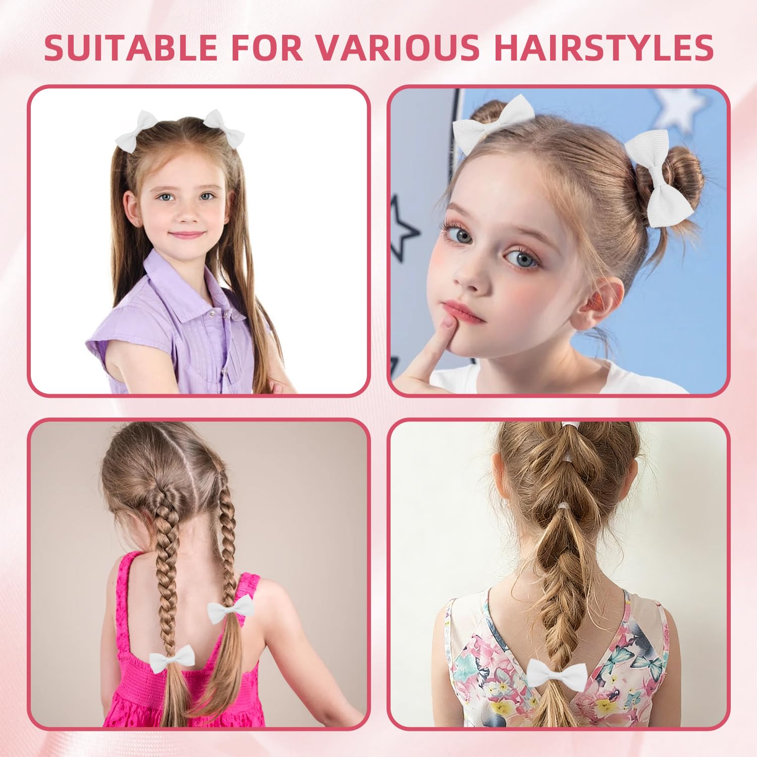 Set 20 Elastici per Capelli Bambini, Nastri Elastici con Fiocchi Bianchi, Accessori per Capelli Scuola e Quotidiani, Bambini & Donne