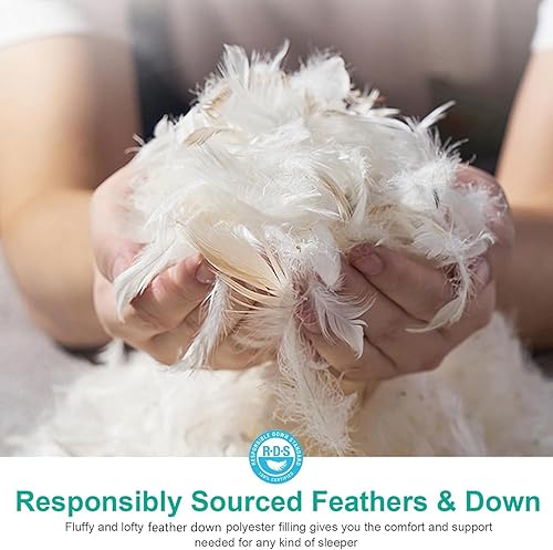 Miniatura 4 de APSMILE Juego de 2 almohadas de plumas firmes medianas tamaño Queen, almohada de plumas de lujo para dormir, funda de algodón 100% orgánico,