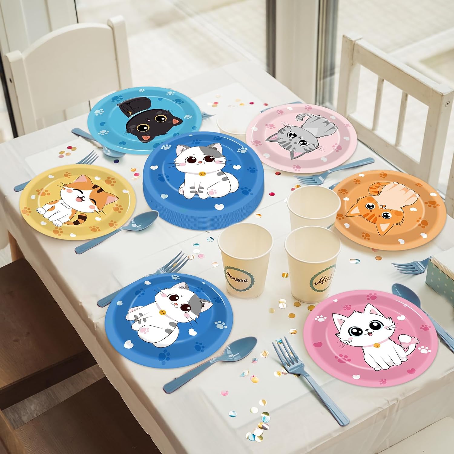 Justforjoyful 48Pcs 7" Cat Theme Party Paper Plates Kitten Dessert Birthday Supplies Kids Girls Birthday Dinner Table Decorations Cat Paw Disposable Dinnerware Plates for Baby Shower Party Favors