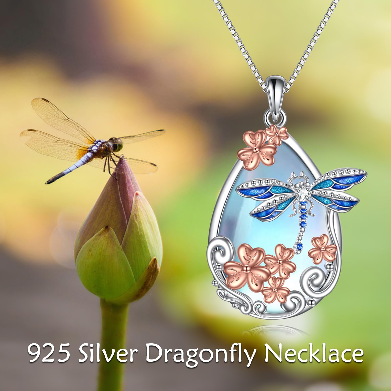 Collana con ciondolo a forma di farfalla/trifoglio/gatto/libellula/stella/medusa/sirena/gufo con pietra di luna per donna in argento Sterling con farfalla e pietra di luna