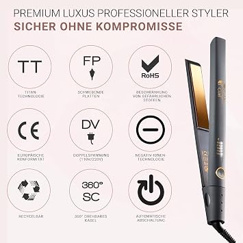 Hair Straightener Curls and Straighteners - 5 Years Worry Freedom - Hair Styling Hair Straightener Straightener and Curling Iron 2 in 1 for Straightening and Curling Making (Gold Control)