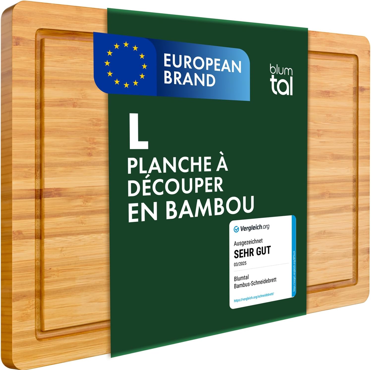 Blumtal Planche à Découper bois bambou avec rainure