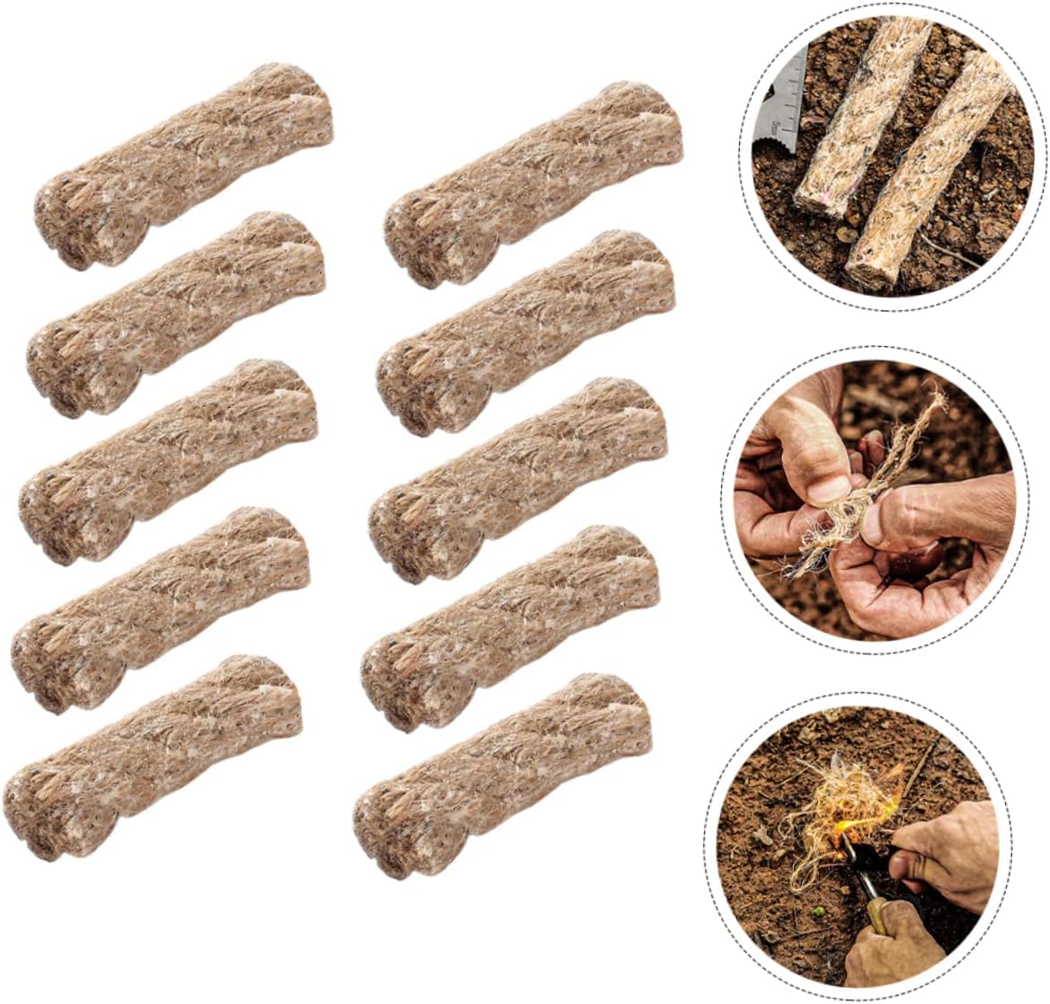 YARNOW 20pcs Light Brown Fire Starter Rope for Camping Hiking BBQ and Emergency Use Compact and Easy to Carry for Instant Combustion