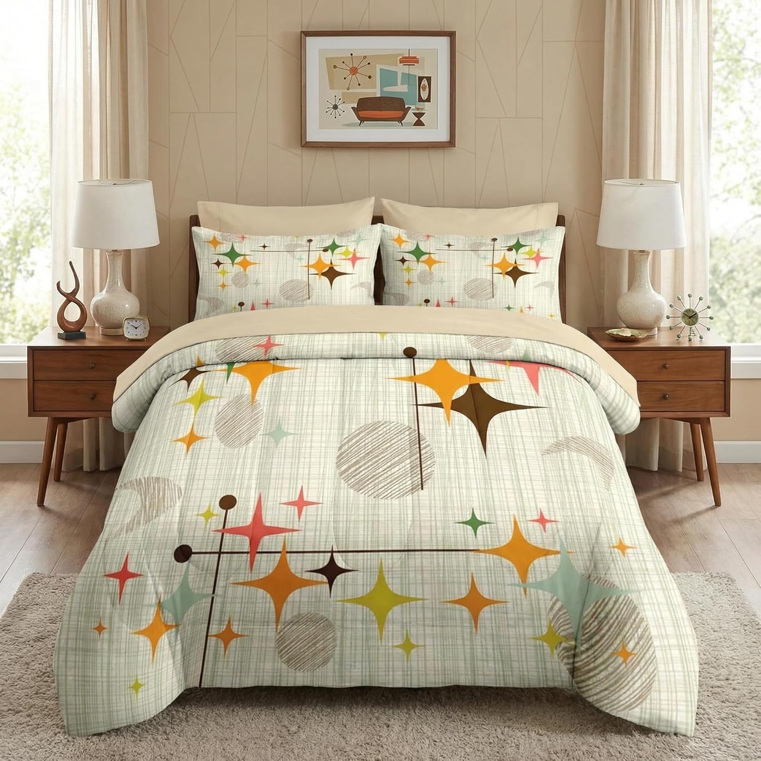 Edredon Cama 150 Estrellas Edredón Nordico Adulto sin Funda Reversible Geométrico Estampado Suave Ligero Transpirable Duvet 220x240 cm Incluye 2 Fundas de Almohada 50x75 cm YUd1493