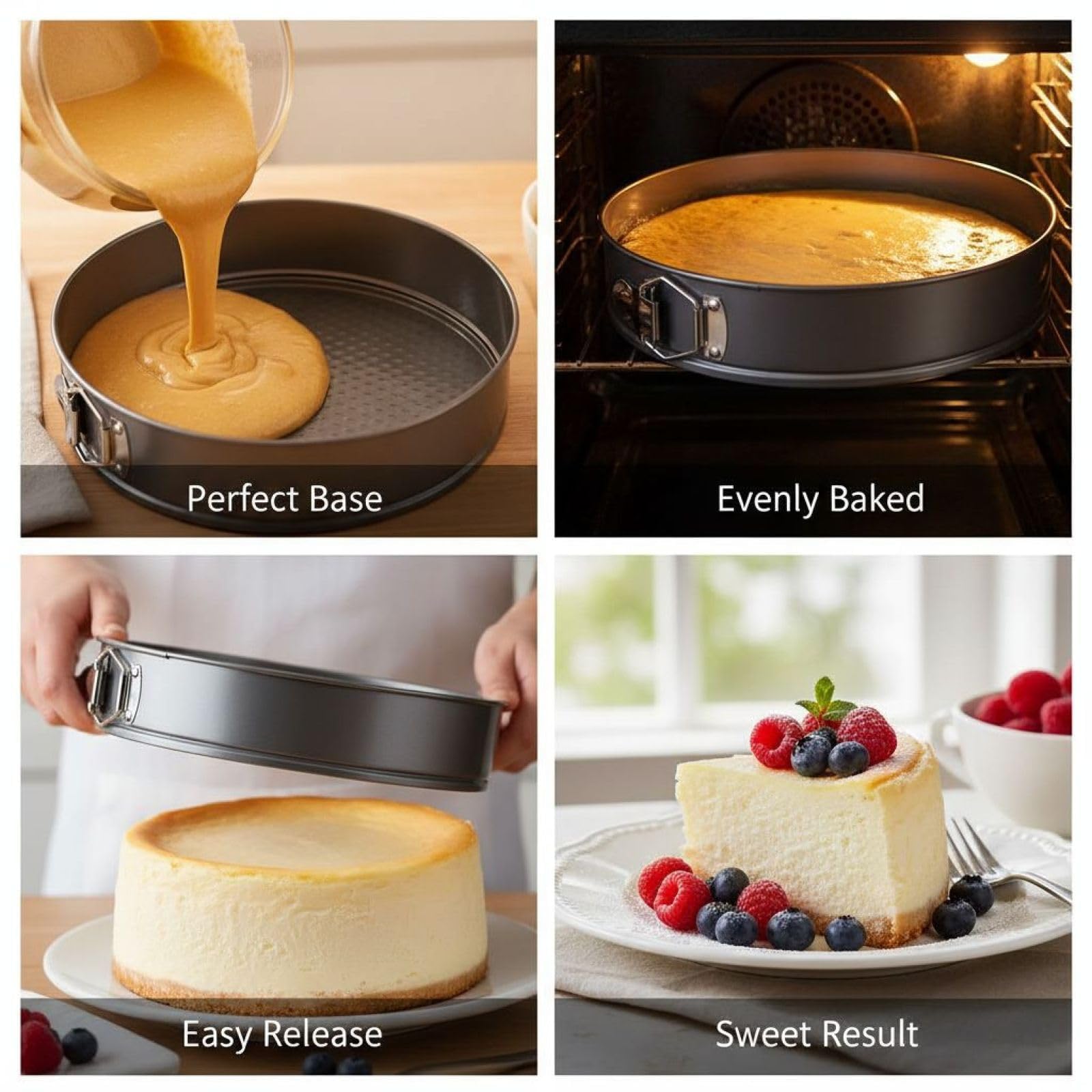 Genérico Molde Redondo Desmontable de Acero al Carbono de 28 cm con Revestimiento Antiadherente, Base de Panal, a Prueba de Fugas para Decorar Tartas de Queso. Tamaño: 28 x 6,5 cm.