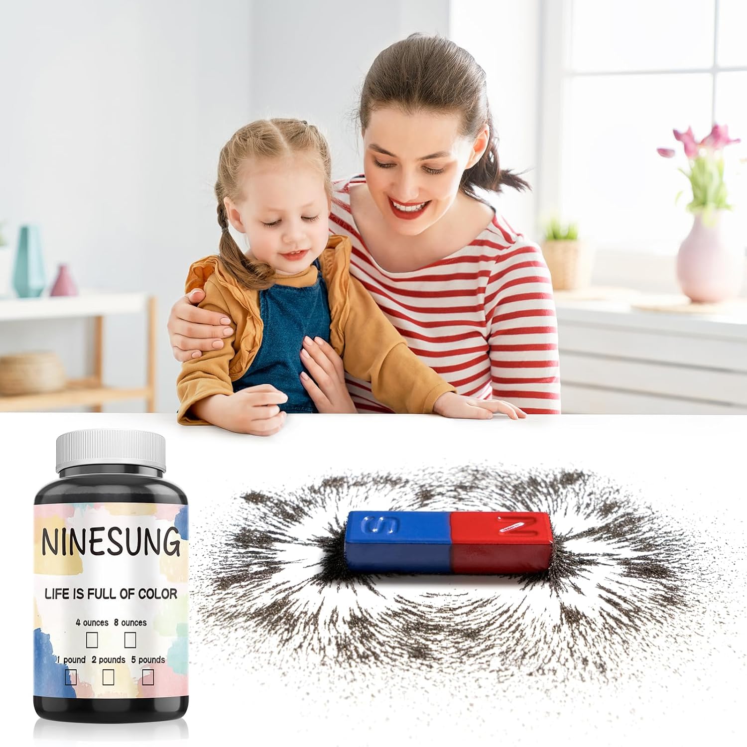 Iron Powder, Iron Filings, Iron Powder Filings Magnetic Power for Magnet Education and School Experiments Learning, 8 Ounce Iron Oxide Powder Shavings for Science