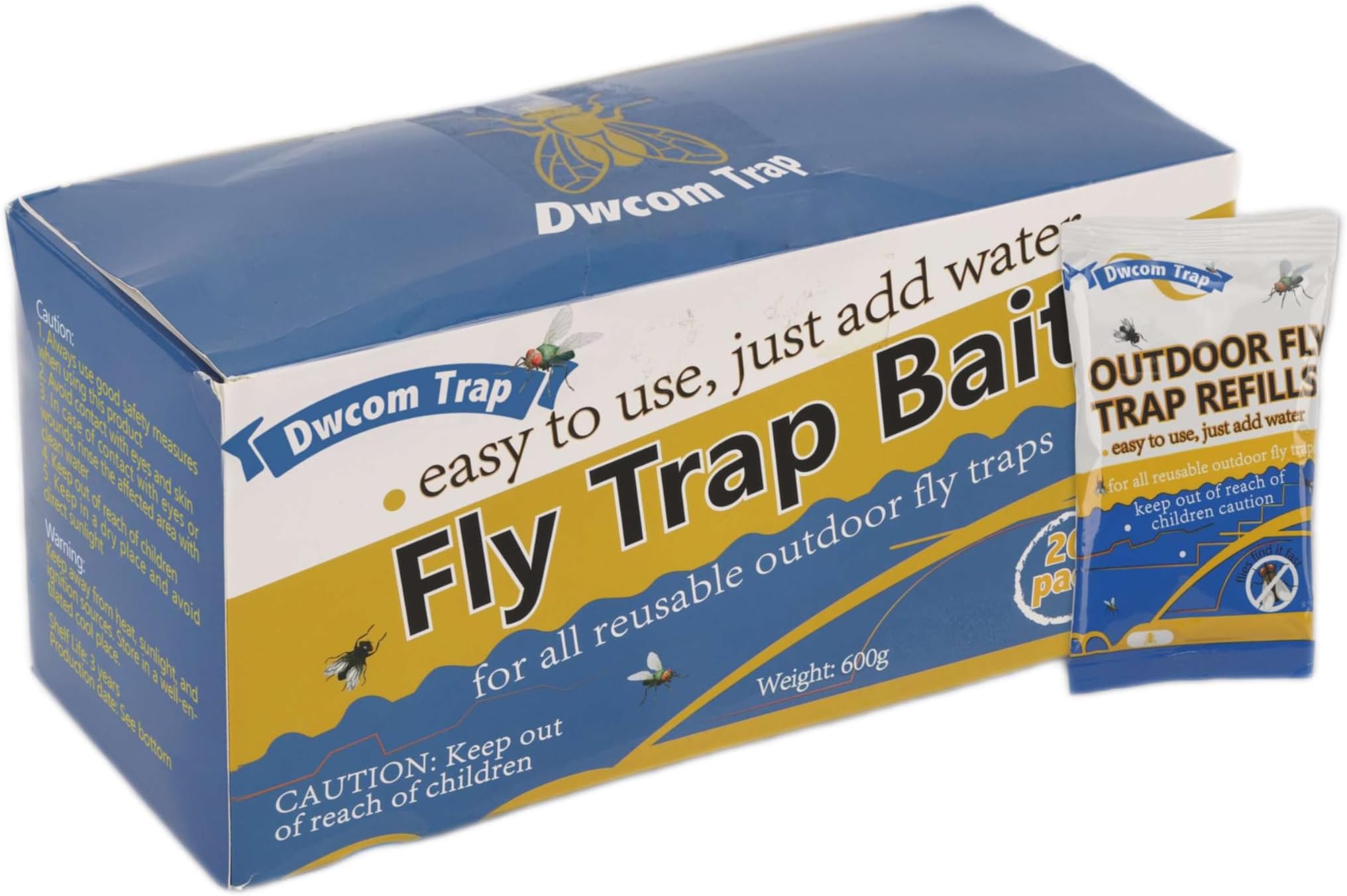 Dwcom 20x30g Fly Trap Bait Refills, Natural Fly Bait Refill for All Reusable Outdoor Fly Traps, Fly Bait Refill Packets, Fly Attractant
