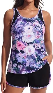 Hanna Nikole Women Tankini Swimsuits 2 Piece with Athletic Pockets Shorts | Swim sporty shorts with pockets, Built in brief, Removable padded, Adjustable shoulder straps, for beach, pool, vacation