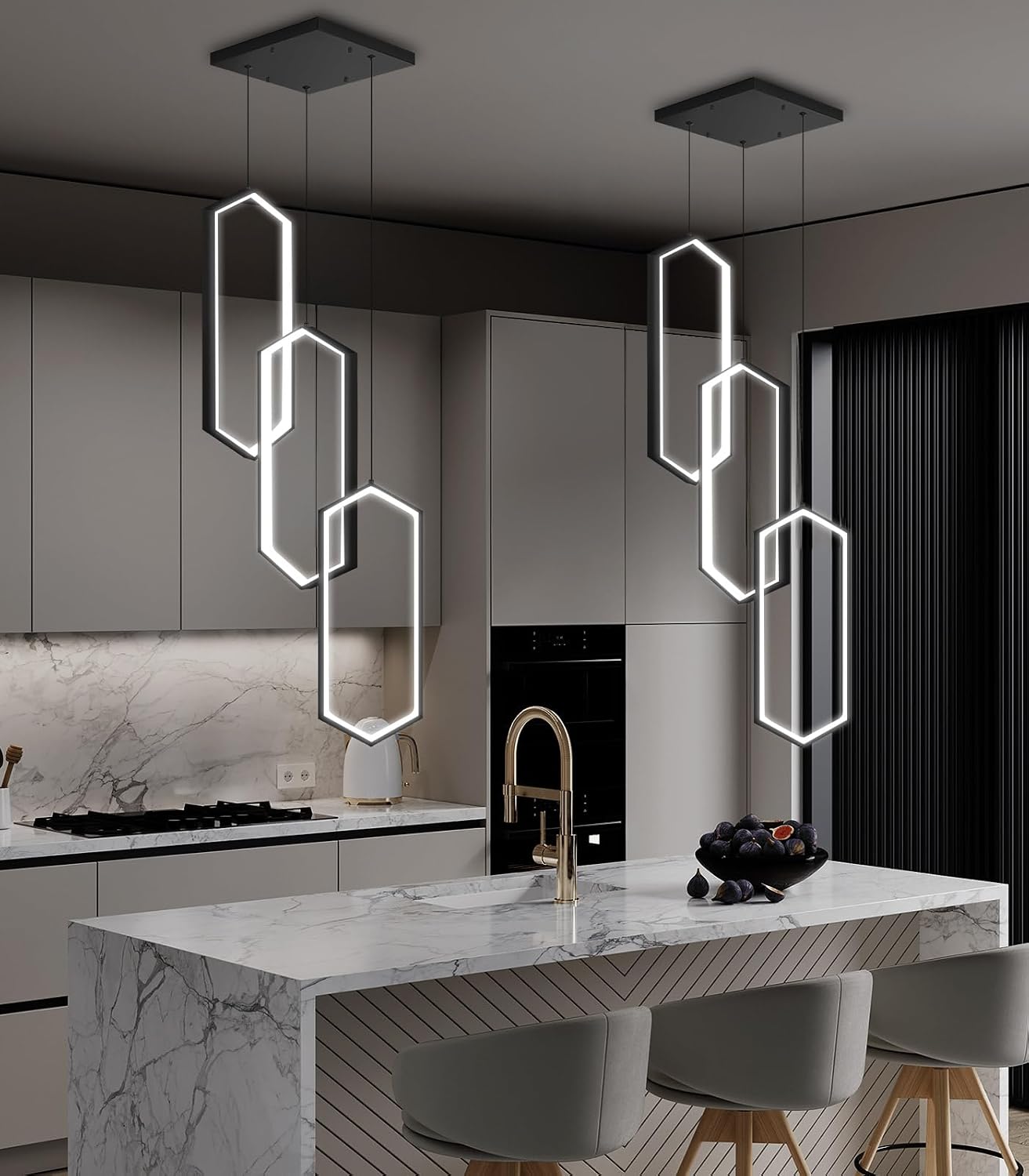 3-Rings Dimmable Pendant Lighting Adjust LED Mini Chandelier Ceiling Light Fixtures for Kitchen Island Dining Room Living Room Bedroom Black
