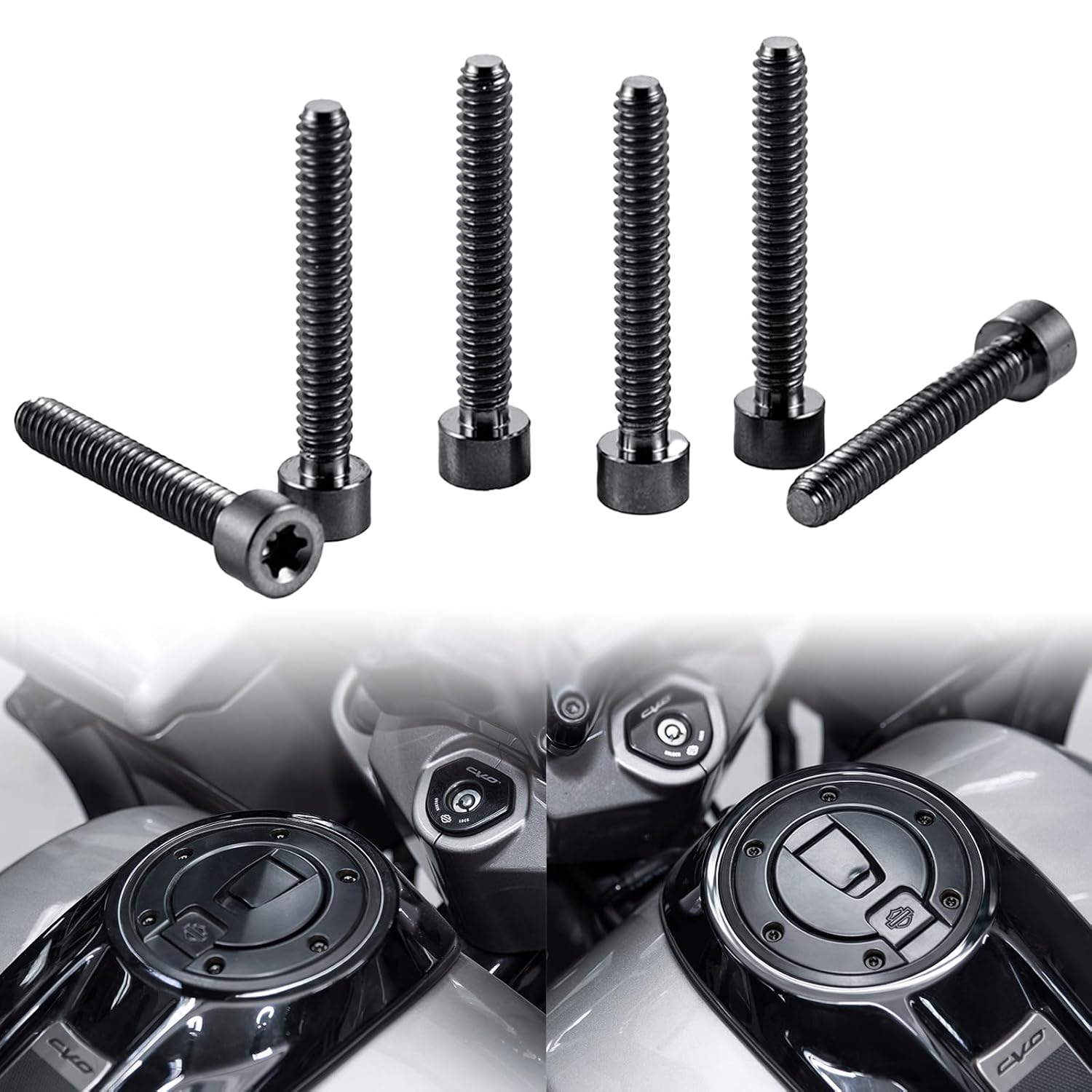 Motorcycle Performance Gas Fuel Tank Cap Bolts, 2024 Harley Titanium Flush Mount Gas Cap Screws Compatible with 23+ CVO Road Glide/Street Glide, 2024-2025 Harley Touring Motorcycle (Black)
