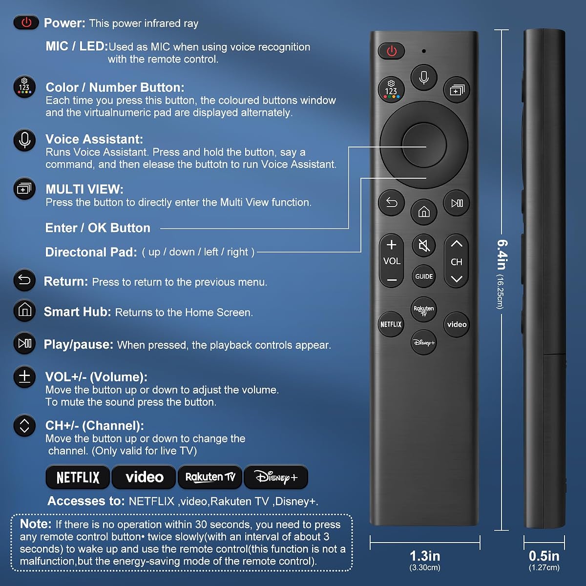 Voice Replacement for Samsung-Smart-TV-Remote, for Samsung Smart TVs with Voice Function with Shortcut Buttons — view 6