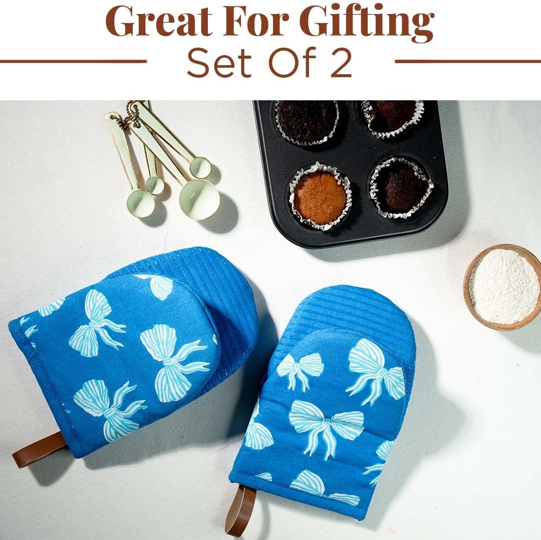 Folkulture Oven Mitts, Heat Resistant Blue Oven Mitts Set of 2 (5.75"x9")