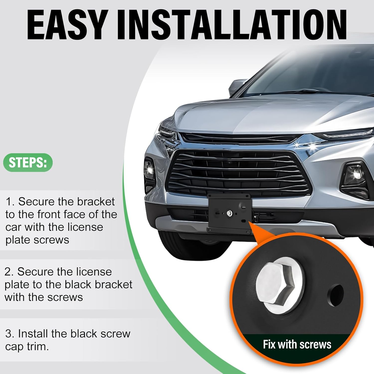 No Drill Front License Plate Bracket Holder Compatible with Chevy Blazer 2019-2024, Rust-Proof License Plate Mount Adapter, Bumper Grille Car Tag Frame with Anti-Theft Screws Accessories