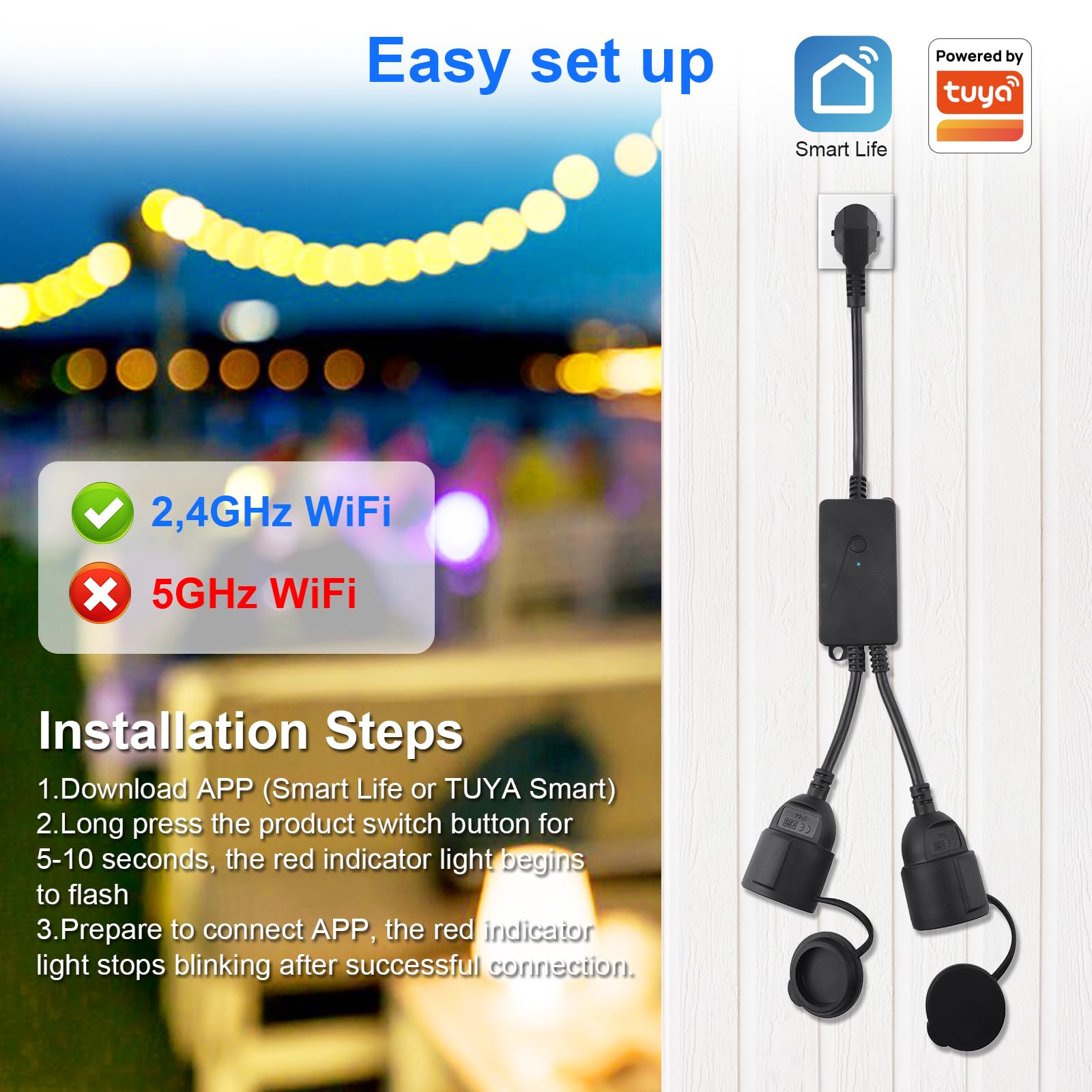 ANTELA Prise Connectée IP44 Extérieure Étanche, 2 Sorties, 16A | Suivi de Consommation, compatible avec Alexa Google Home, Smart Life APP, Minuteur