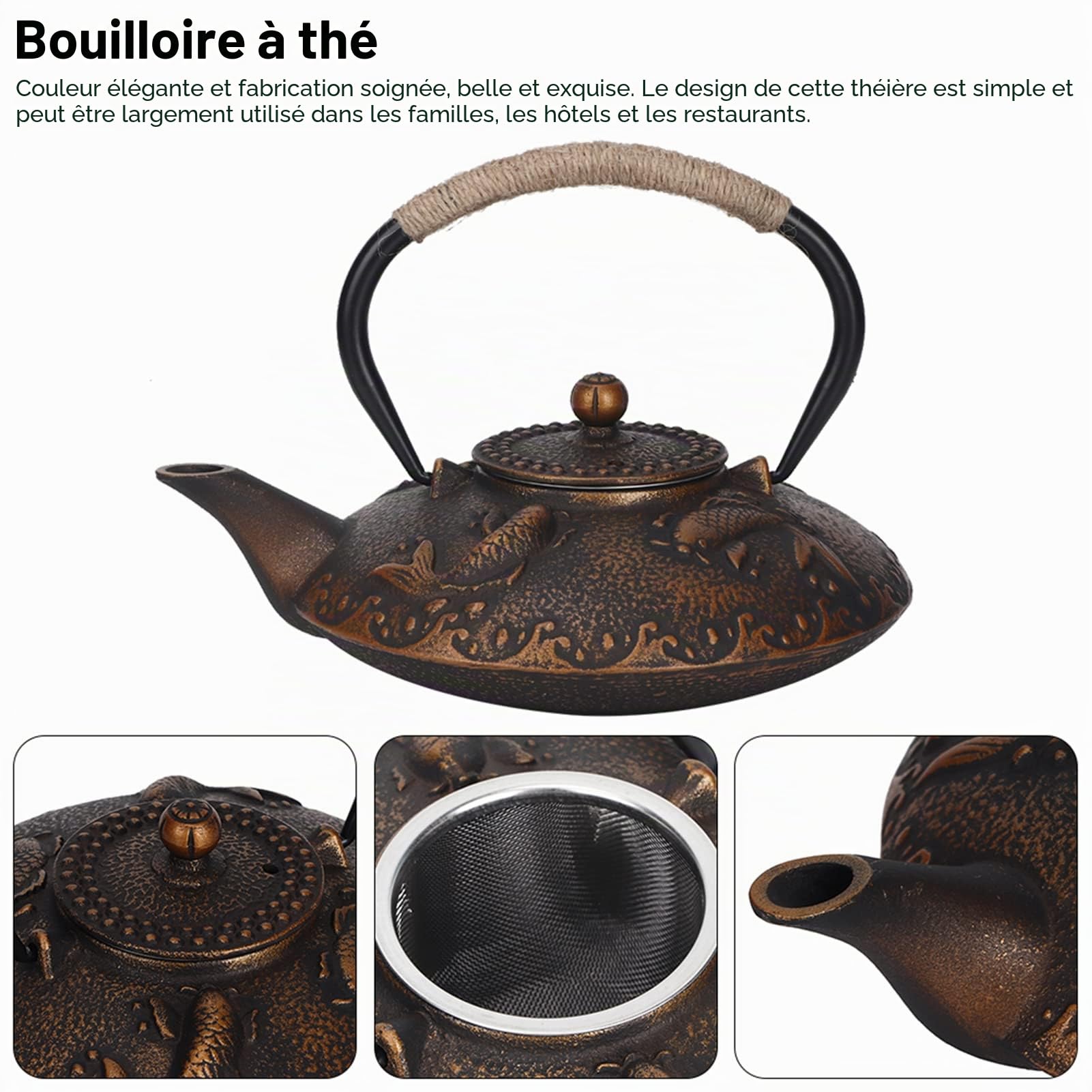 0,9 L Bouilloire de Style Japonais Théière Japonaise en Fonte Service à Thé en Fonte pour la Maison Hôtel Restaurant Décoration