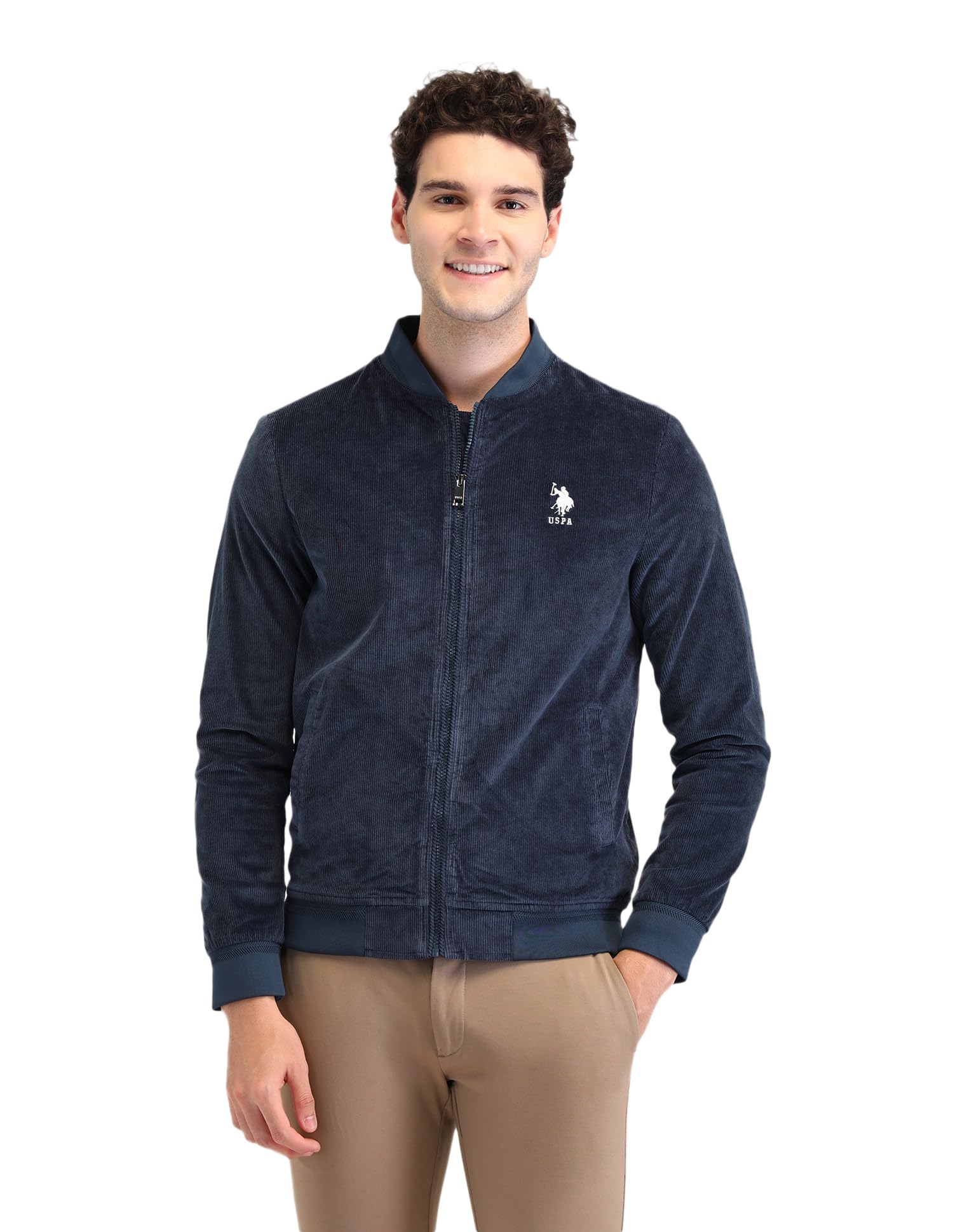 u.s. polo assn. Men's Blue Textured Mock Collar Long Sleeve Casual Polyester Regular Fit Jacket-picture-25