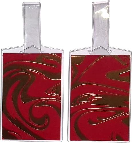 Etiquetas de equipaje grandes hechas a mano con lazo para el equipaje, gimnasio, bolsa de pañales (remolino rojo)