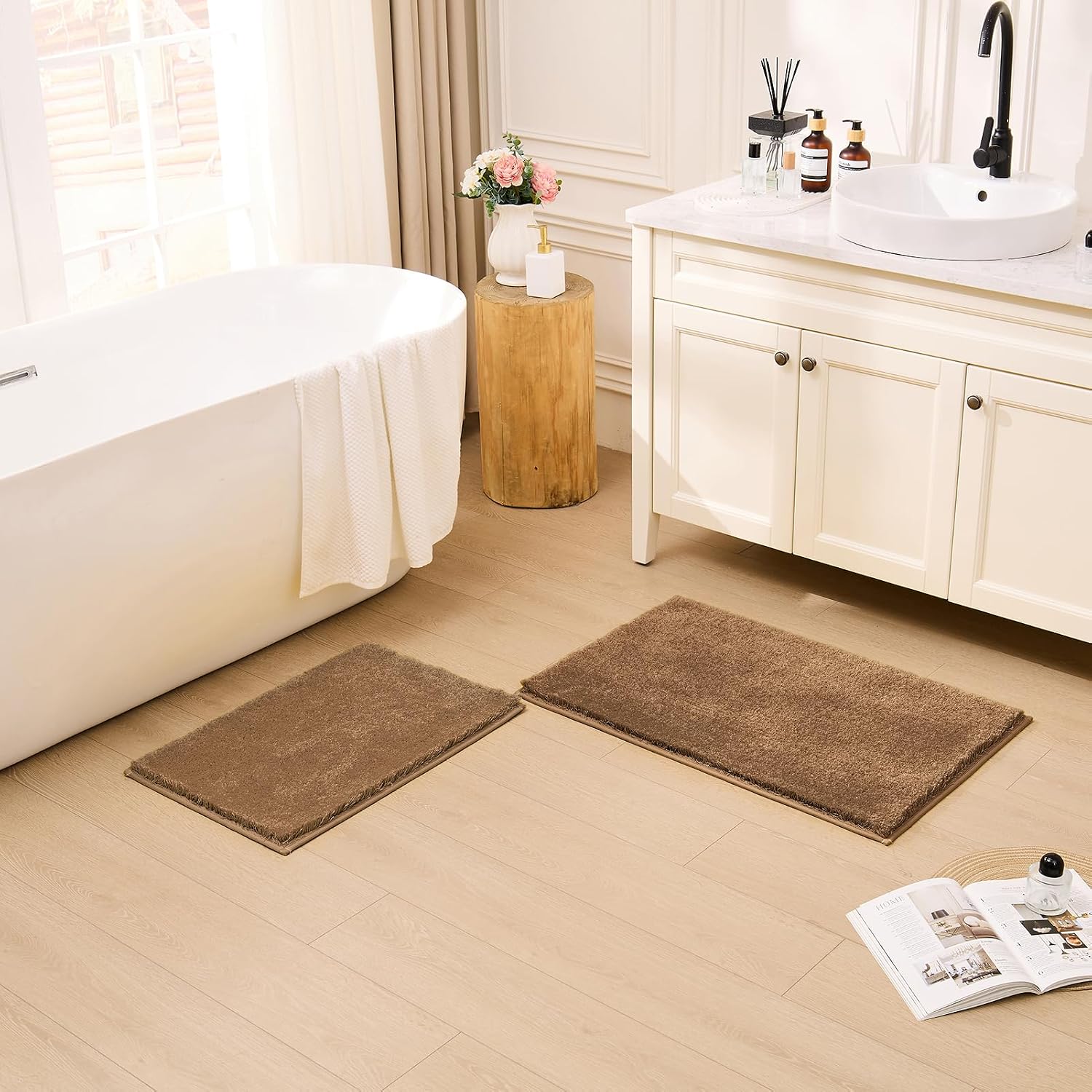 CozeCube Light Brown 36"x24" Shaggy Non Slip Soft Washable Bath Mat image 4