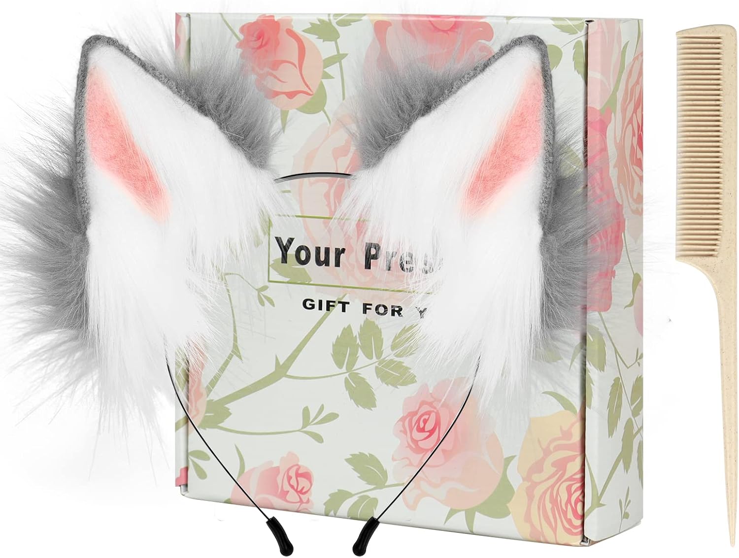 HAOAN Handmade Cat Fox Fur Ears Hairhoop Headwear Anime Fancy Dress Party Cosplay Halloween Costume Headband Hairband Gray