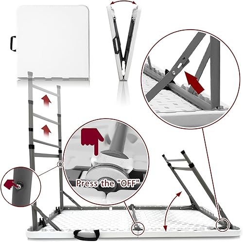 Miniatura 6 de Mesas plegables ligeras de 4 pies, mesa plegable de altura ajustable, mesa plegable plegable para interiores y exteriores, portátil, de plástico