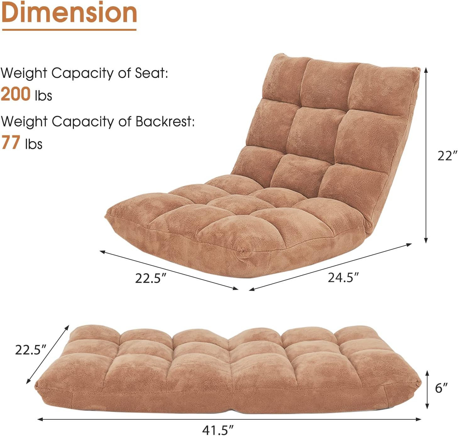 14-Position Adjustable Floor Chair, Modern Style Gaming Sofa Chair with Back Support, Padded Floor Gaming Chair for Adults, Sleeper Lounge Couch Recliner for Reading, Meditation (Beige)