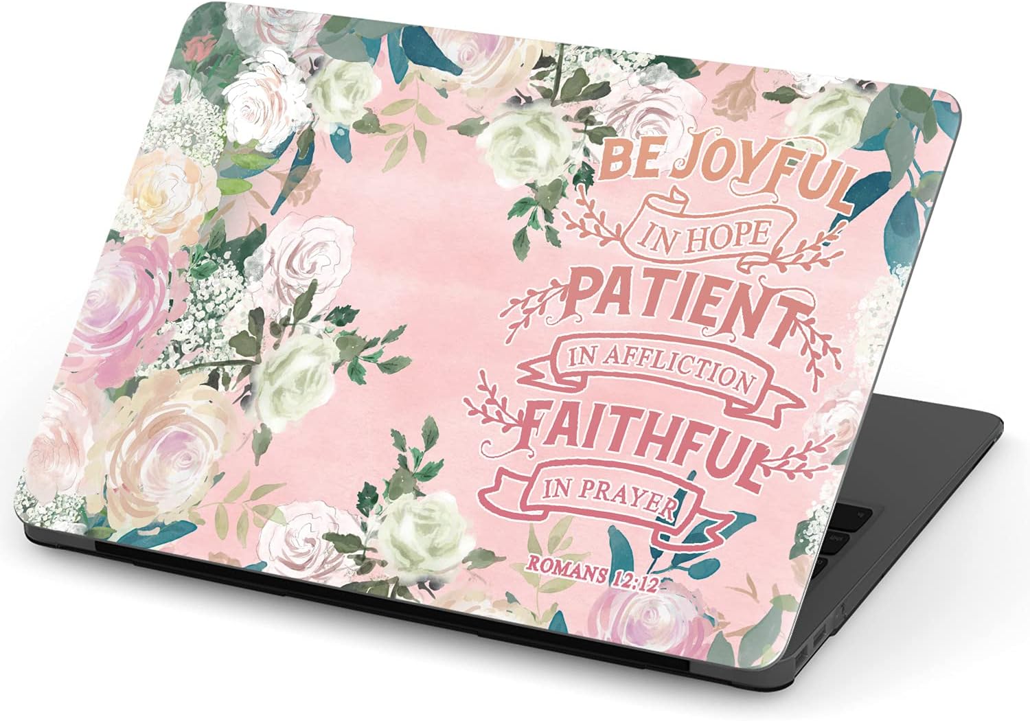 Mertak Hard Case Compatible with MacBook Pro 16 14 Air 15 13 inch M3 M2 M1 Mac 2024 2023 2022 2018 Romans 12:12 Clear Bible Verse Floral Touch Bar Roses Plastic Protective Be Joyful Scripture Inspire