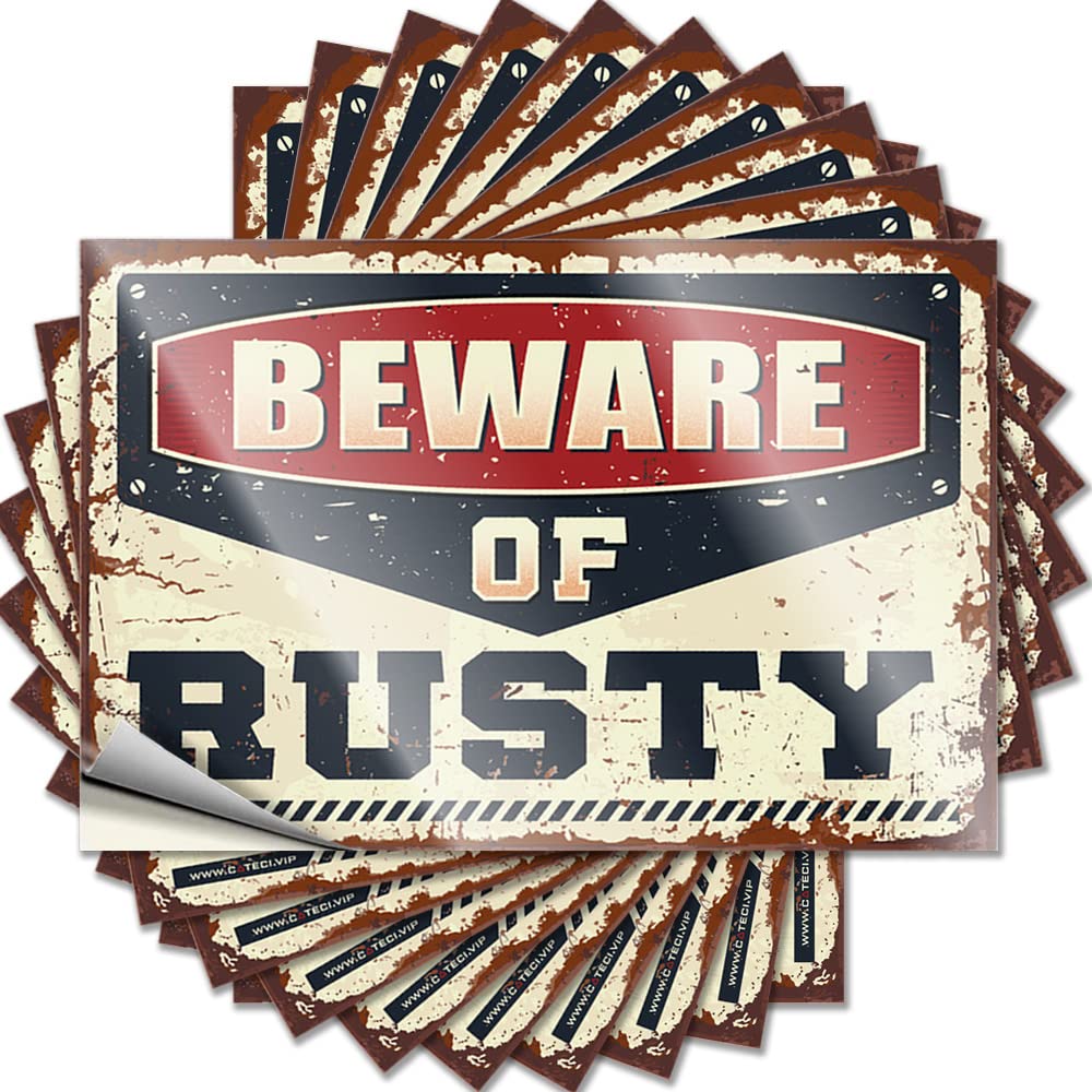 Unique Lettering Sticker Aesthetic Decals, Funny House Decor Cute Pattern Design for Motorcross Notebook | Tumbler Removable Vinyl Beware of Rusty(6X9CM)