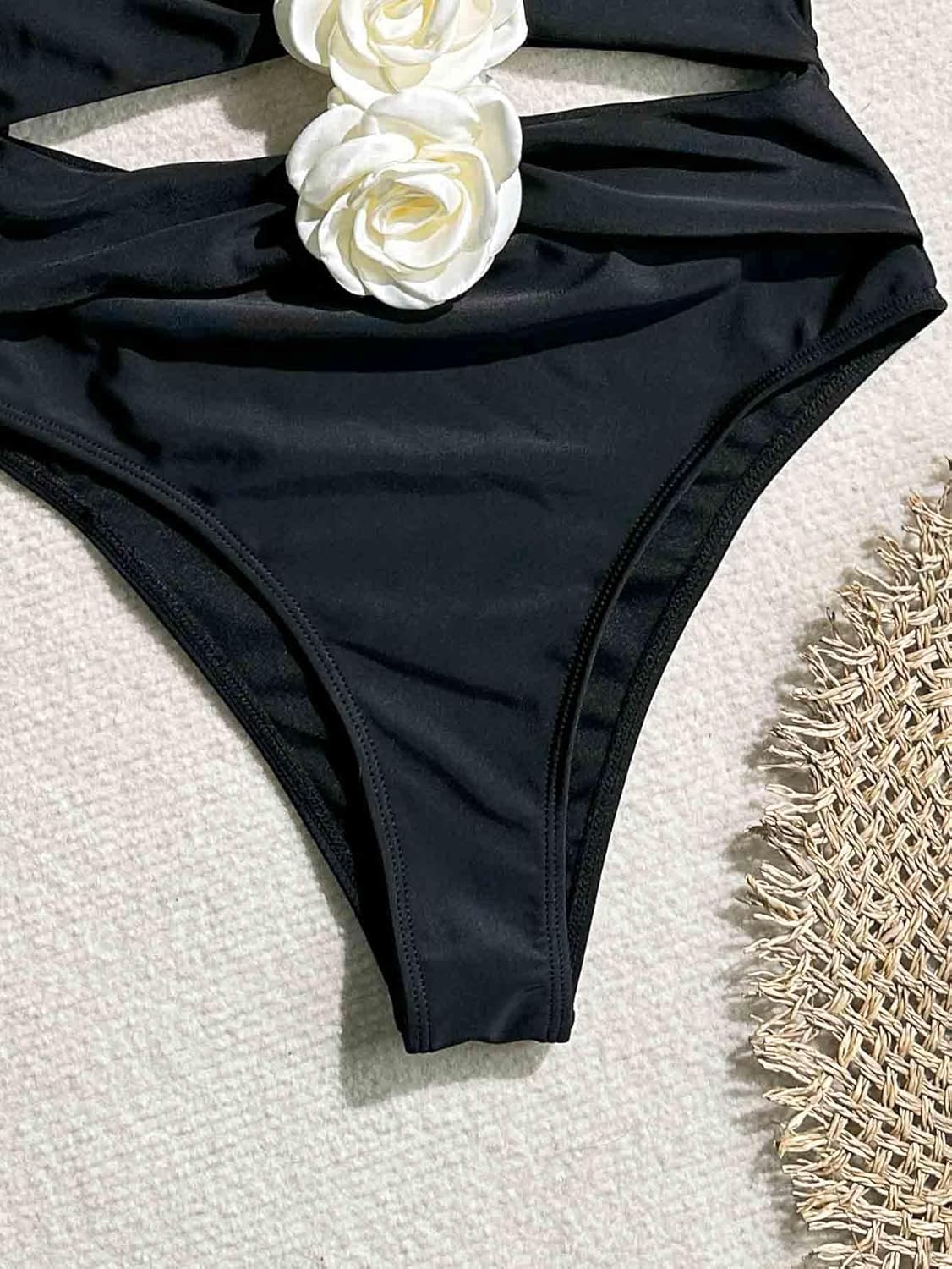 Women's One Piece Halter Top with Flower Decoration Bikini Sexy Bathing Swimsuits - Image 5