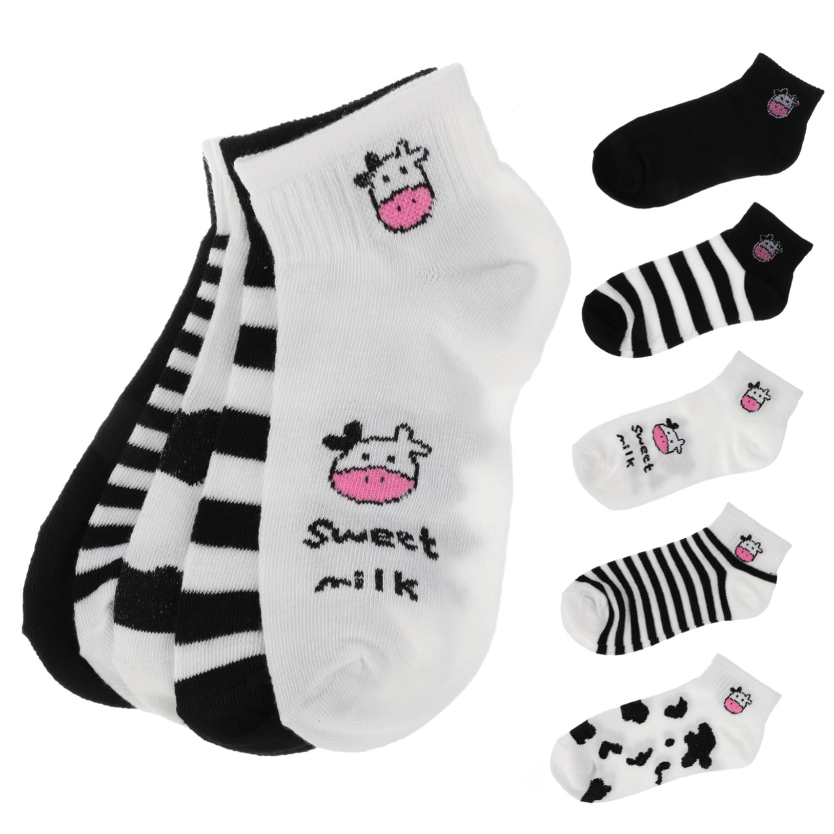 VANZACK 5 Pares Calcetines Cortos Mujer de Algodón Transpirable con Estampado de Vaca Diseño Divertido para y Verano Calcetines Tobilleros Cómodos y