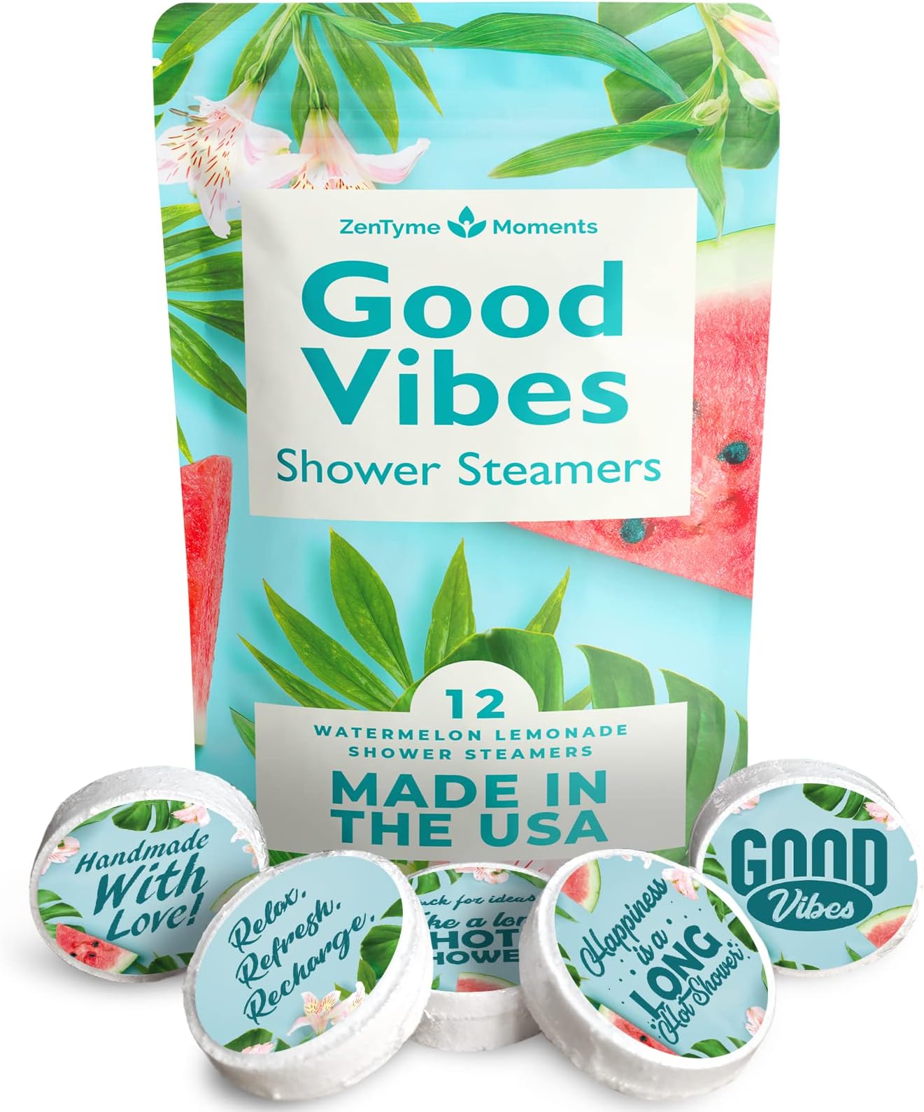KANDOONA ZenTyme Moments Watermelon Lemonade Shower Steamers (Pack of 12), Shower Vapor Tablets, Shower Bombs Aromatherapy Sinus Relief, Self Care, Mother's Day Gifts for Women - Mom, Wife, Girlfriend