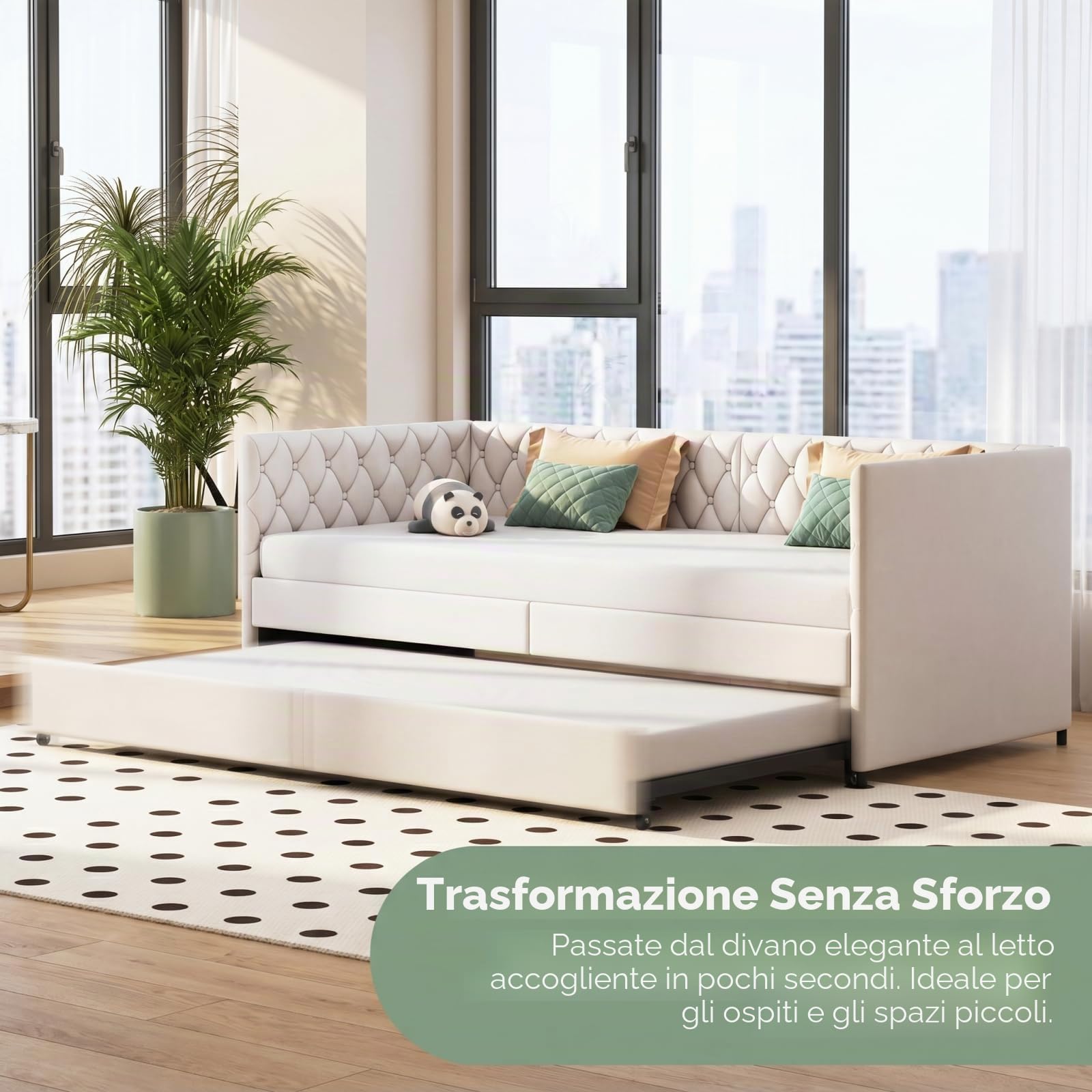 Divano letto estensibile 90/180 x 200 cm, letto matrimoniale divano, letto 2 posti divano letto estraibile, Senza materasso (Beige 1, Velluto, 90/180 x 200 cm)